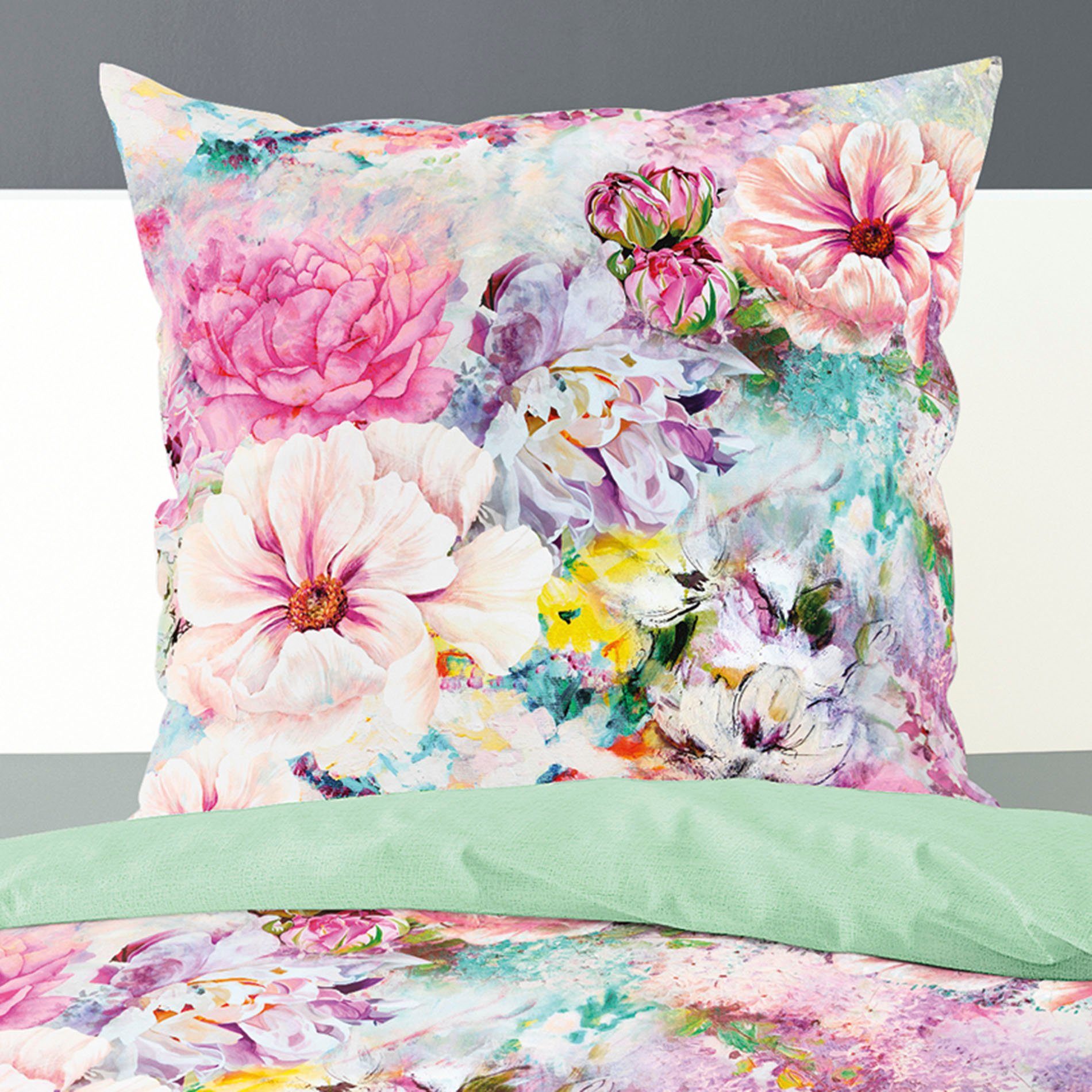 BIERBAUM Tweezijdig te gebruiken overtrekset Colorful Flowers met gebloemde digitale print (2-delig)