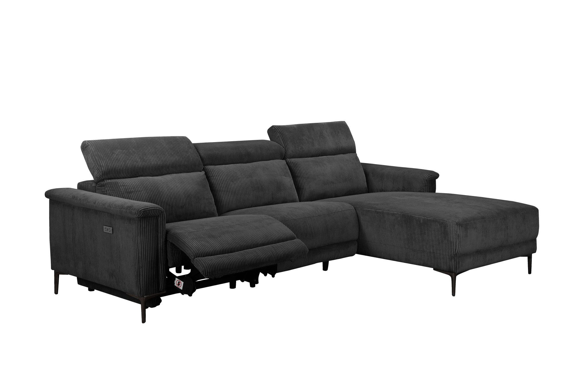 Places of Style Hoekbank Lund in cord, L-vorm, 261 cm, handmatige en elektrische relaxfunctie