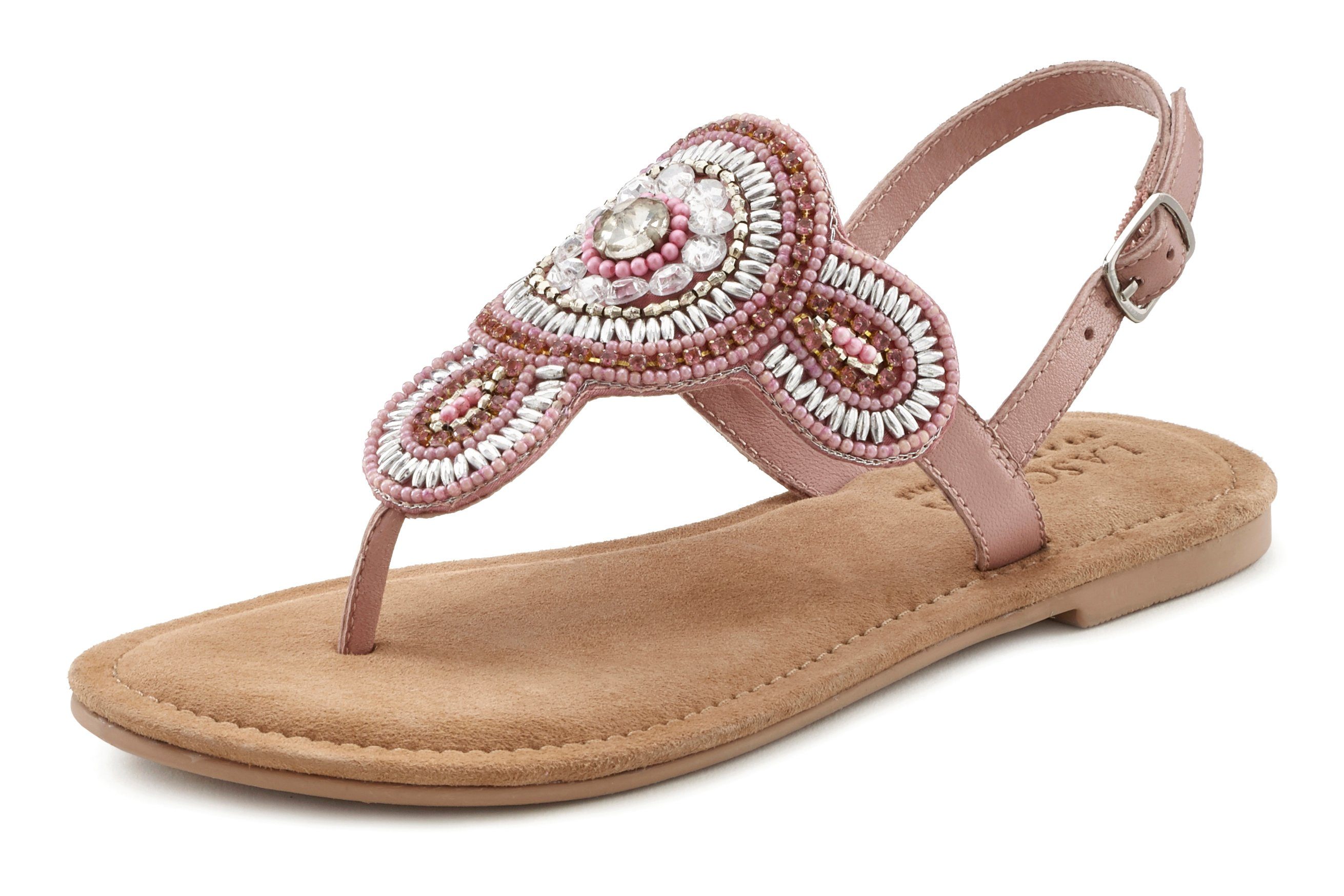 Lascana Teenslippers Sandaal, pantoffel in glitter-look en zachte leren binnenzool