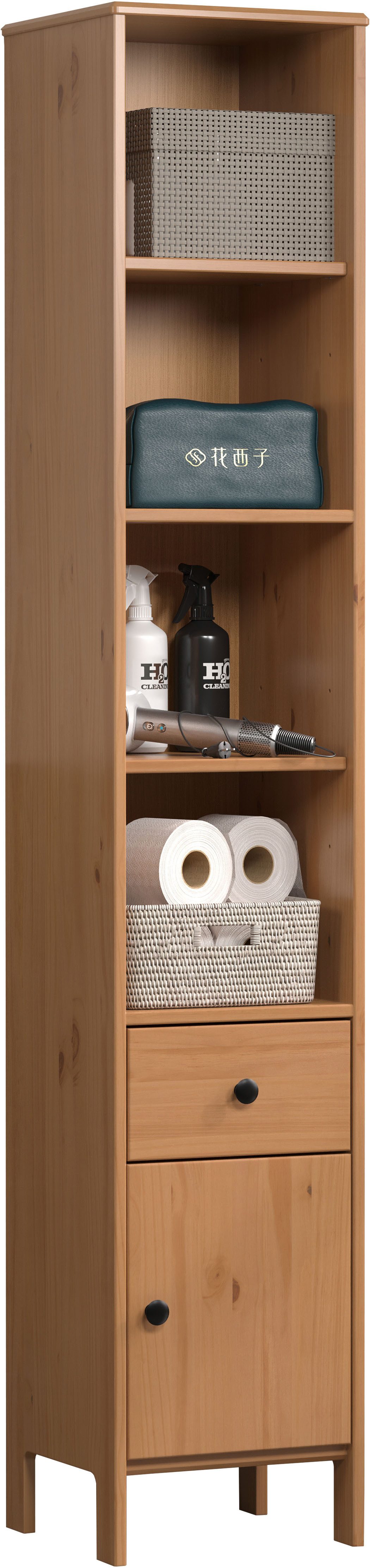 welltime Hoge kast Kall Badkast van massief grenenhout met lade - (B/D/H) 35/33/188 cm (1 stuk)