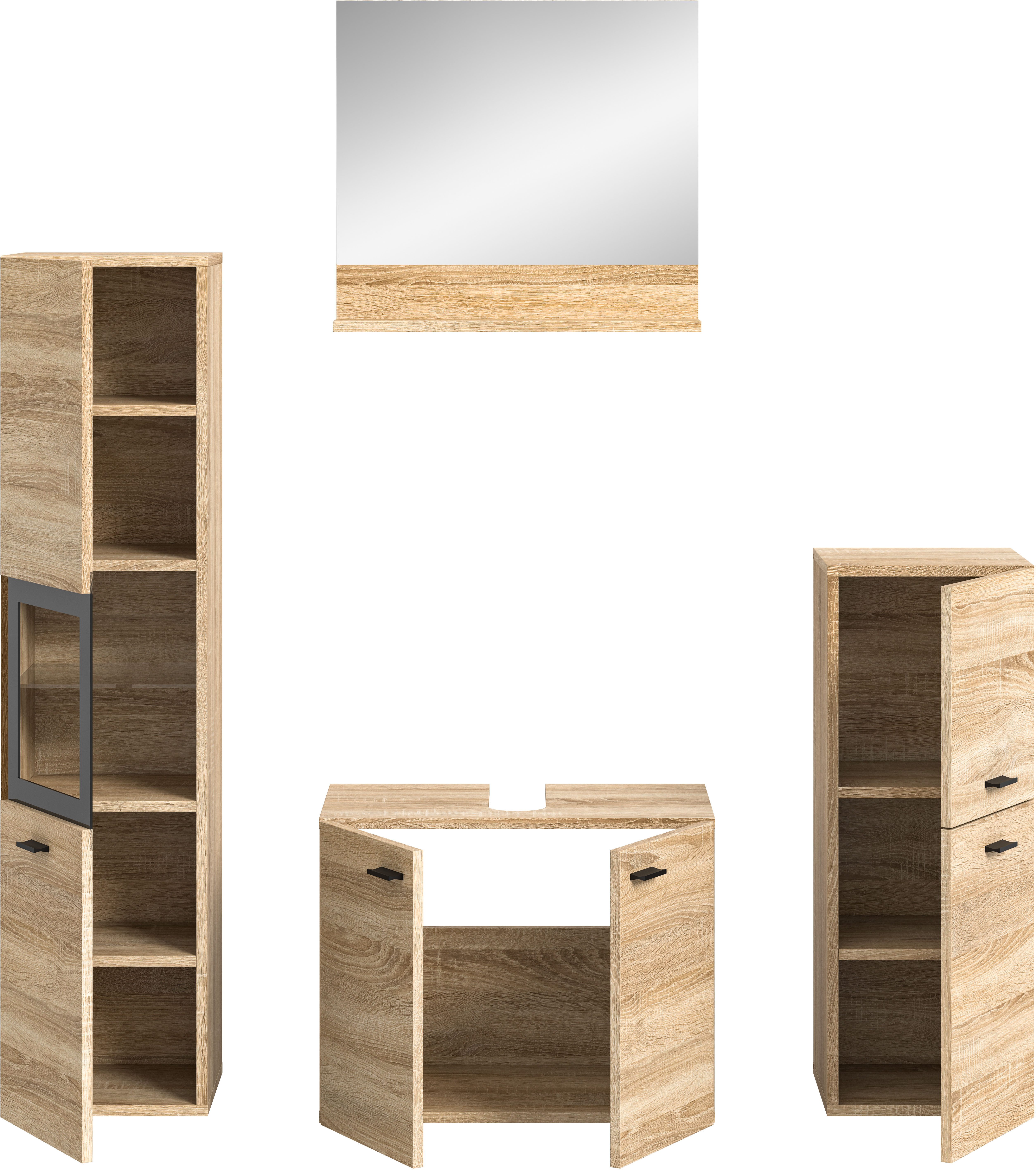 welltime Badmeubelset Tampa, breedte 137cm, 4-delig Wastafelonderkast, spiegel, hoge kast, midikast (4 stuks)