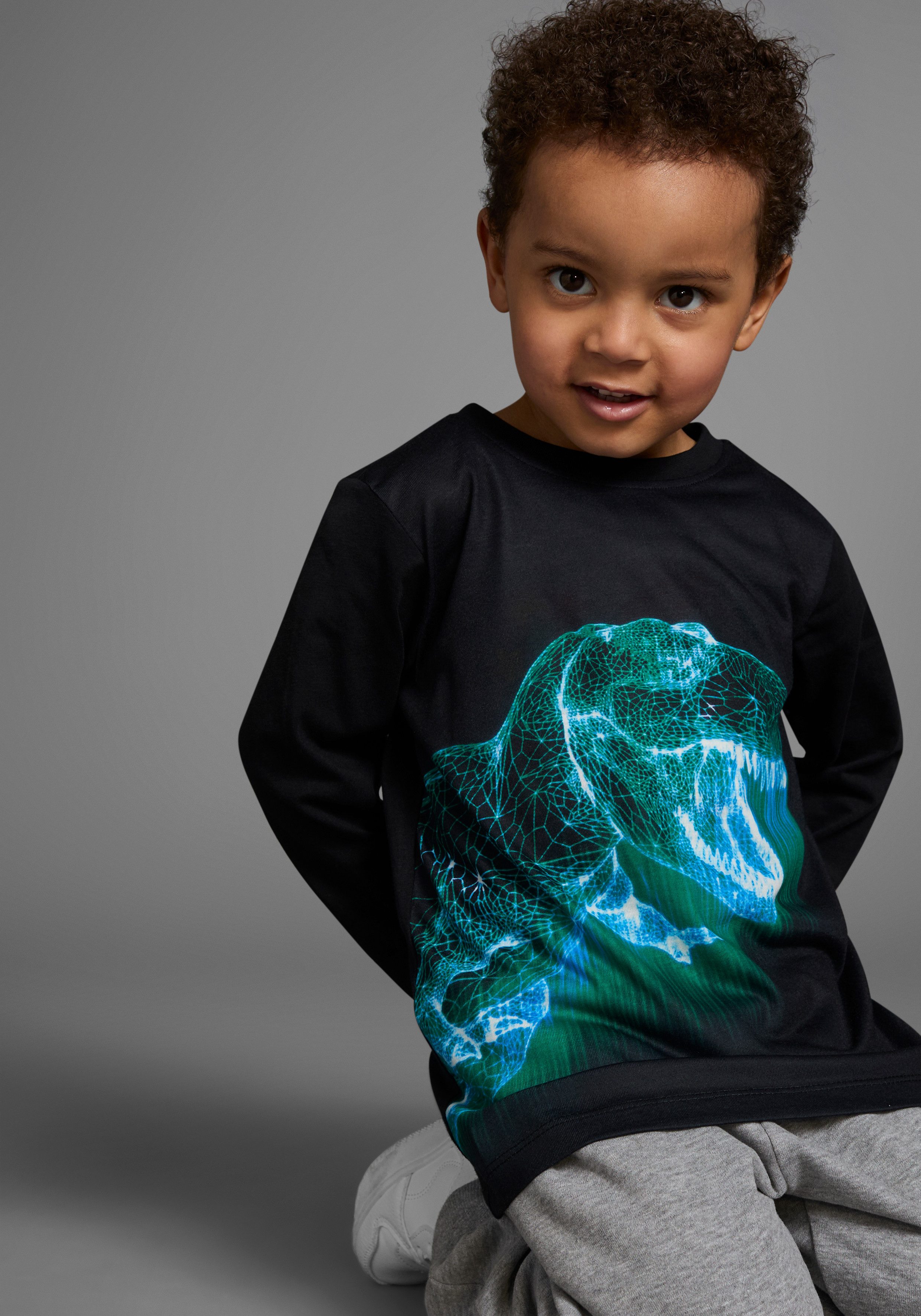 KIDSWORLD Shirt met lange mouwen GREEN DINO lange mouwen, met trendy print, ronde hals, van katoen