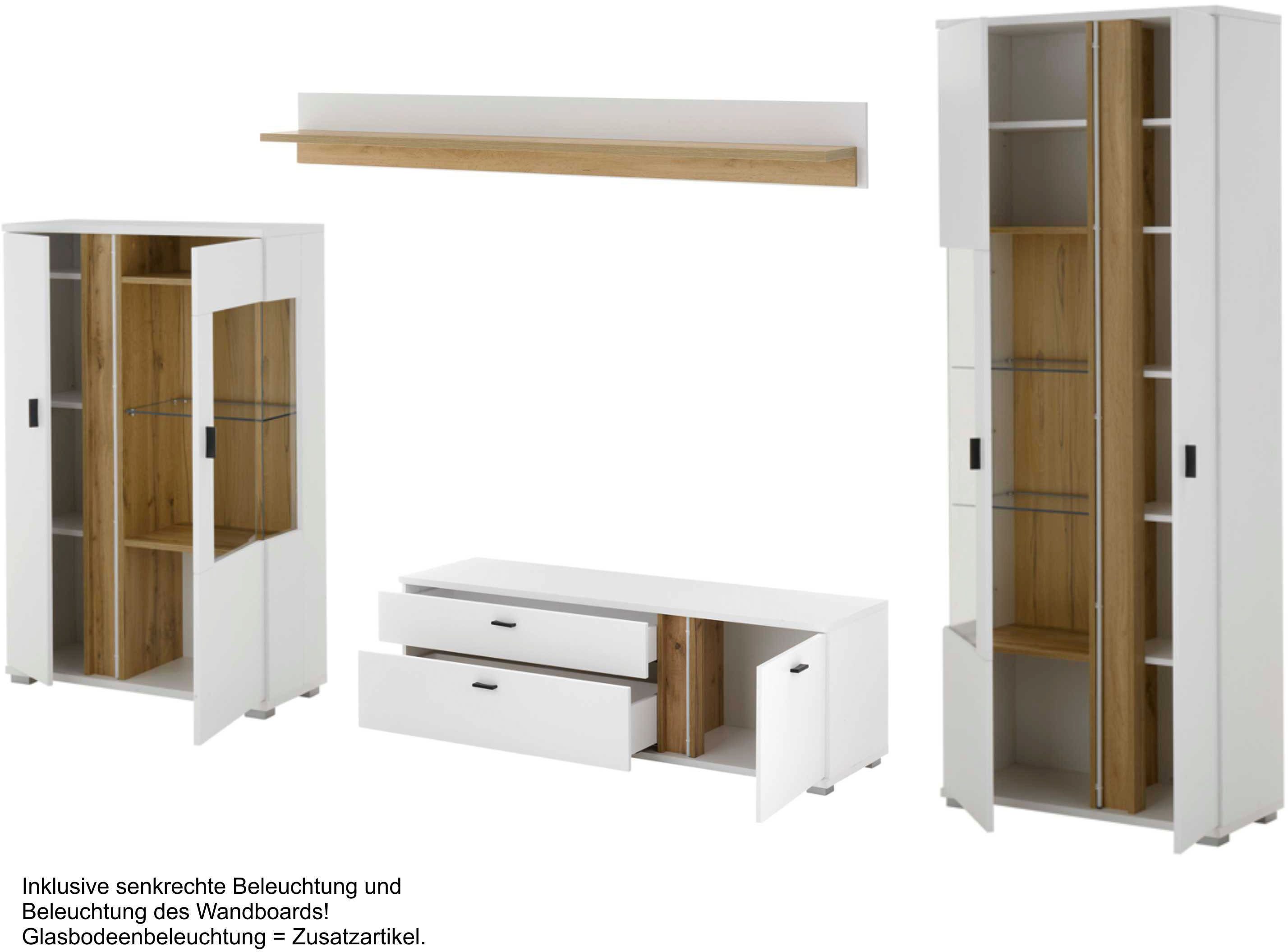 INOSIGN Wandmeubel Long Island in moderne trendkleur, inclusief verticale verlichting, breedte 330 cm (set, 4-delig)