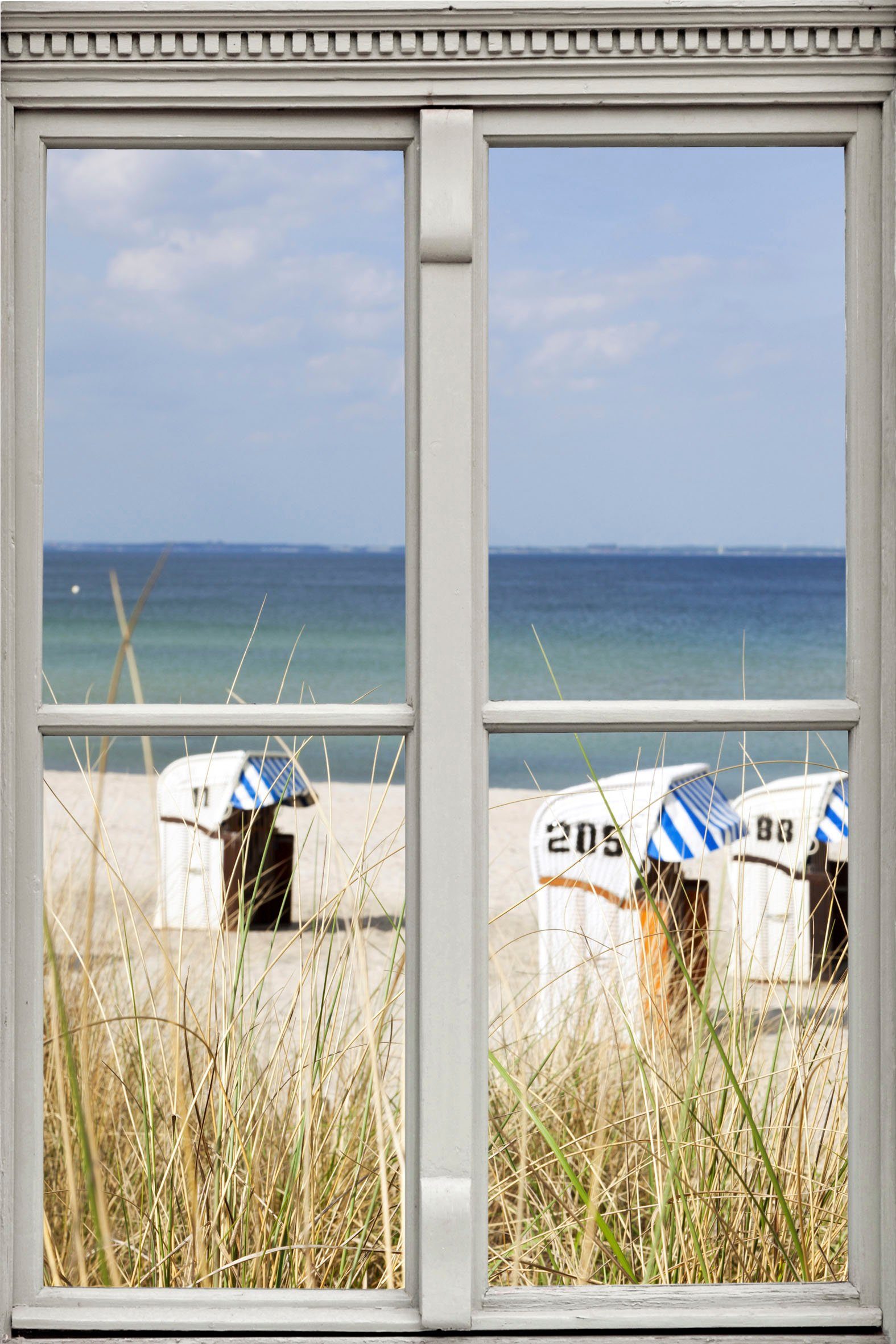 queence Wandfolie Strandstoelen Muursticker, muurdecoratie, zelfklevend, 3D, raam wandstickers blauw