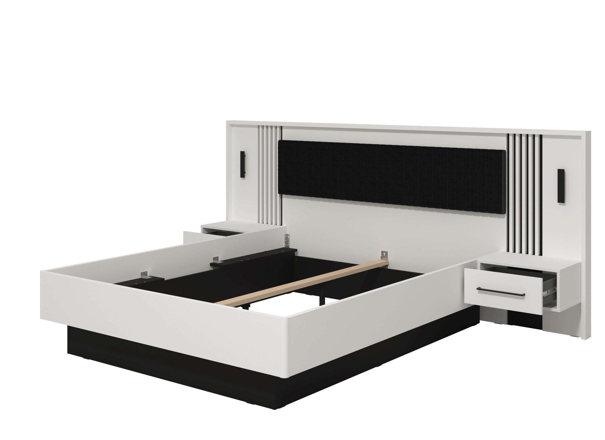 INOSIGN Bedframe Ascalon, ligoppervlak 160x200cm, gepolsterde rugleuning Bedopstelling met 2 wandpanelen incl. nachttafels, 3D-look door lamellen