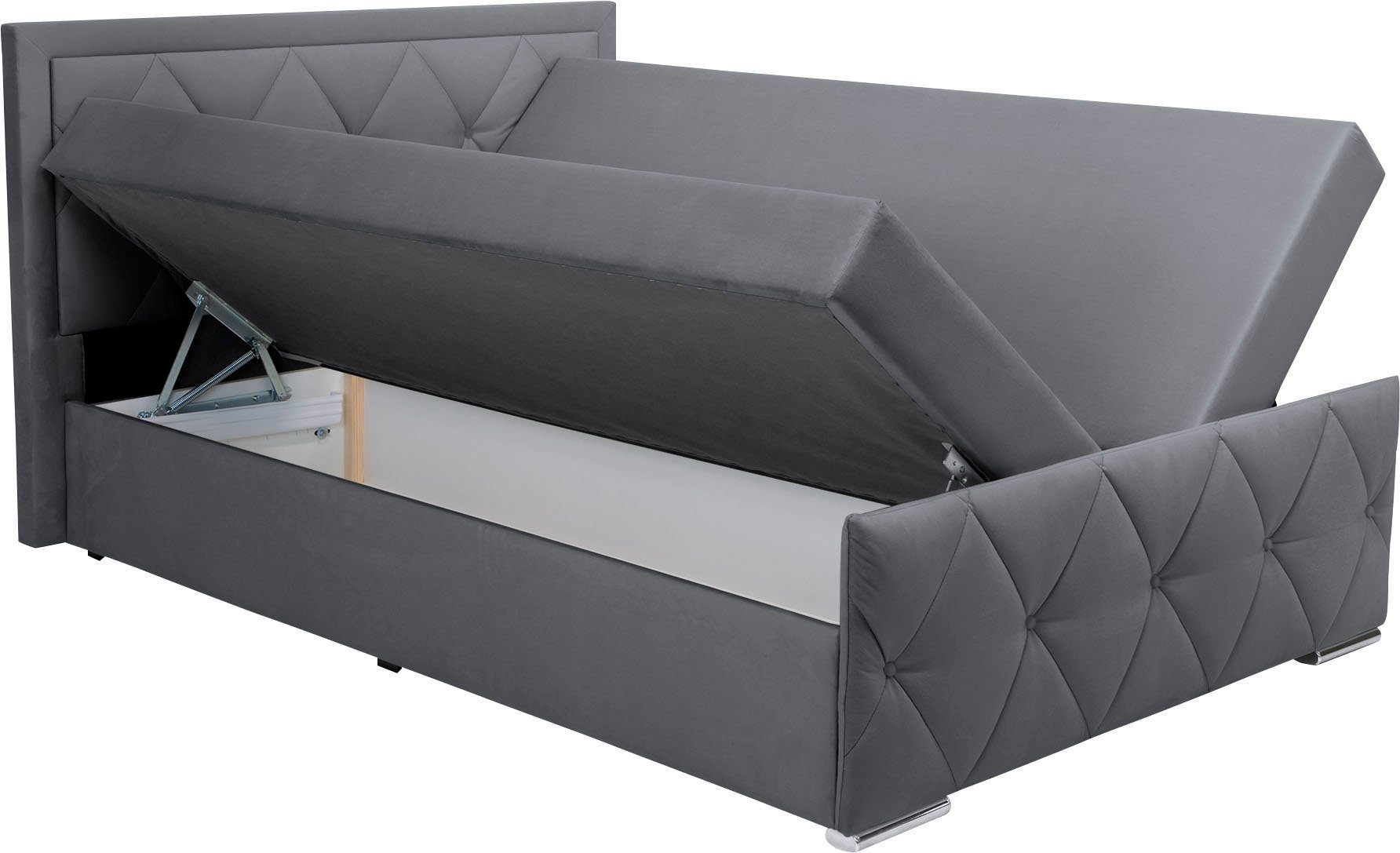 Leonique Boxspring Alfie, bestseller! Inclusief bedlade & topper Optioneel met knoopstiksels of strassstenen, H2, H3 en H4 verkrijgbaar
