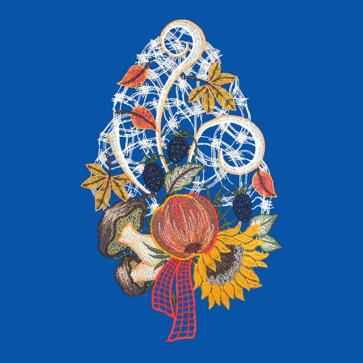 W. Reuter & Sohn - Plauener Spitze® Raamdecoratie "herfstbloemen" in kleur