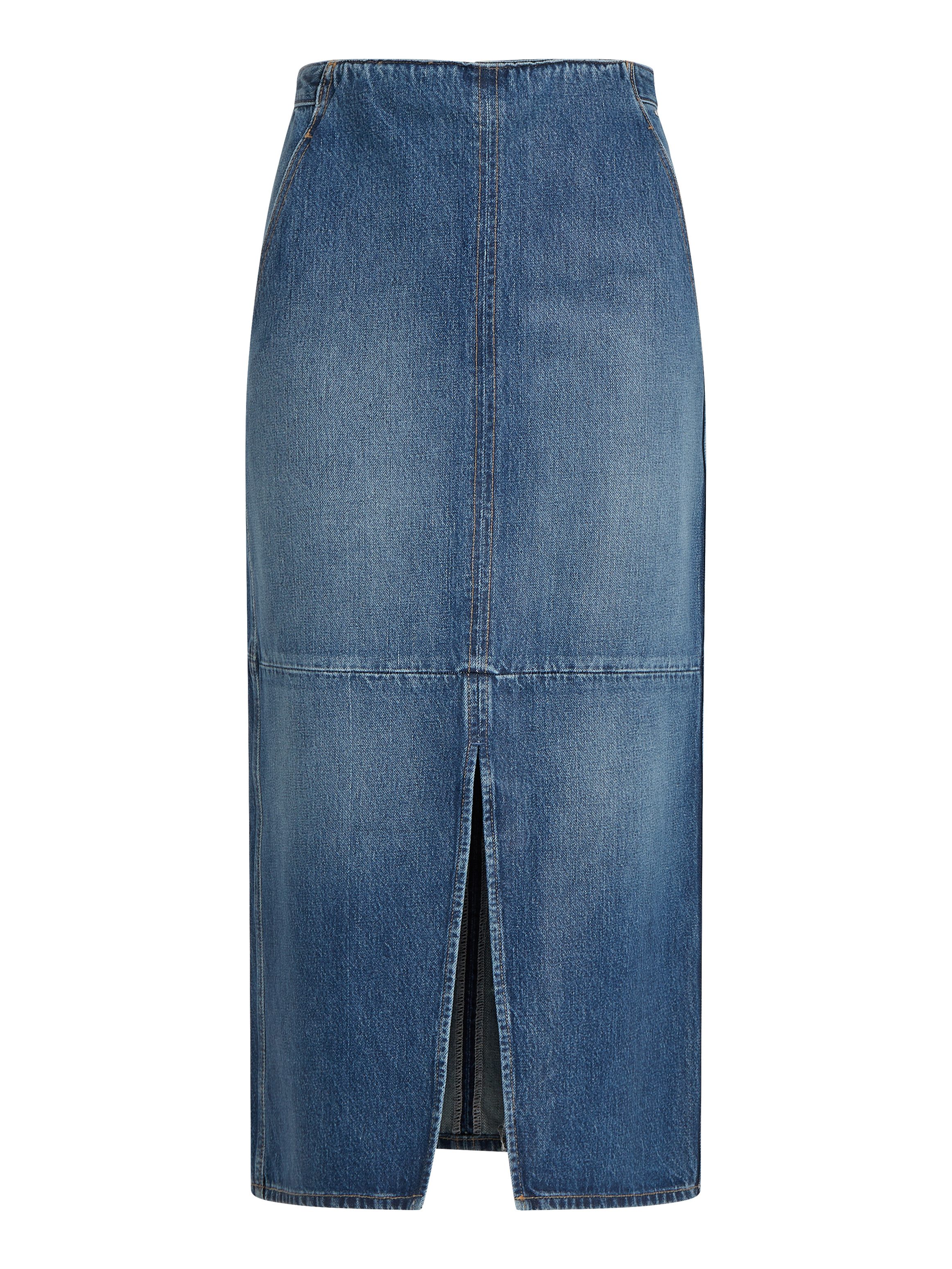 Tommy Hilfiger Kokerrok DNM MIDI SKIRT HW BETH CTD Geweven rok met Tommy Hilfiger vlag
