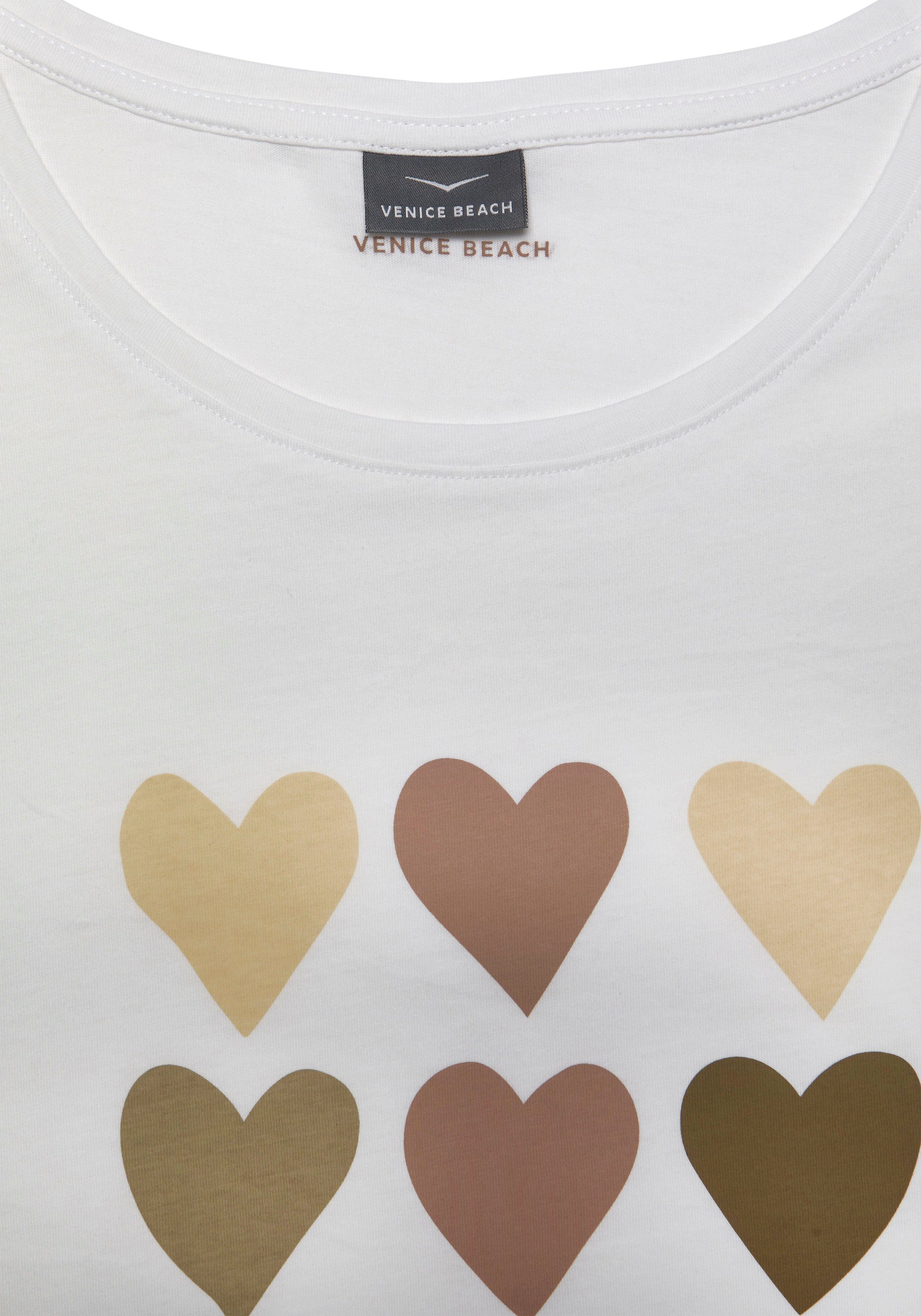 Venice Beach T-shirt met hartjes print, katoenen shirt met korte mouwen, basic