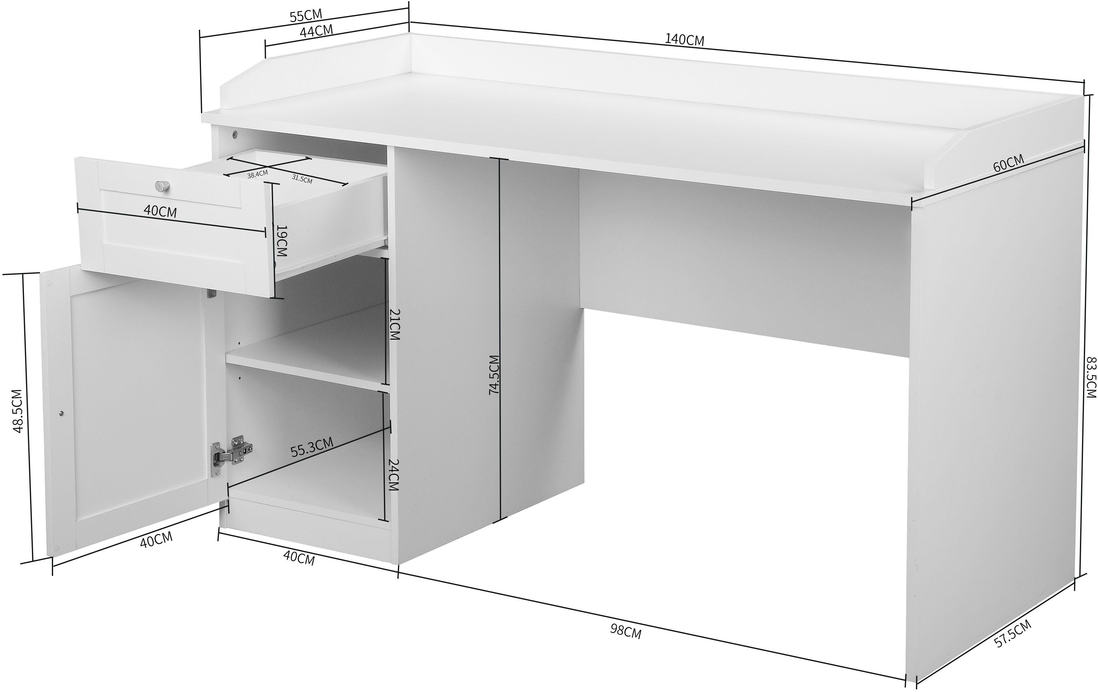 Home affaire Bureau Aalborg in landhuisstijl, met lade, verhoogde tafelrand, breedte 140 cm