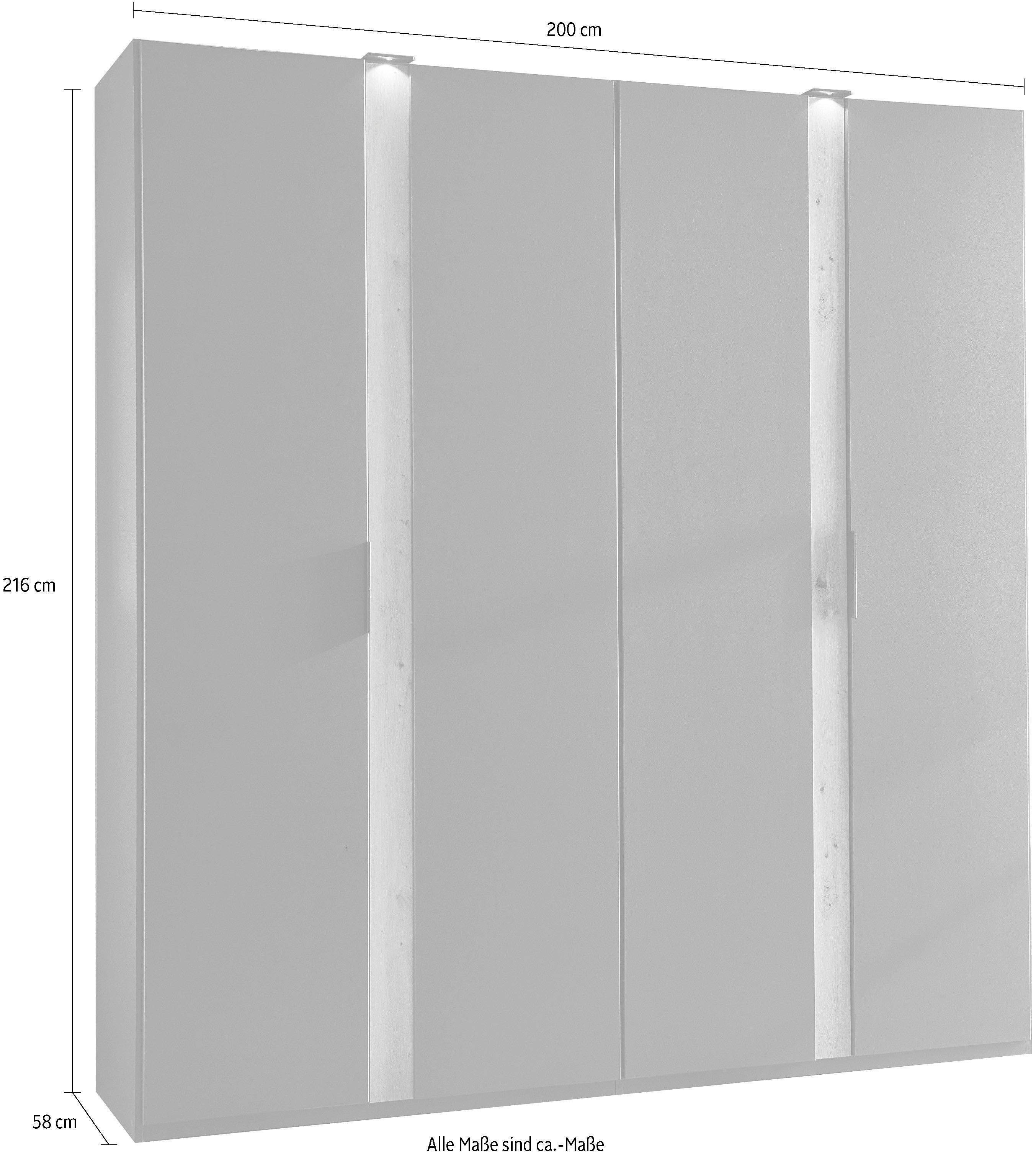 Wimex Draaideurkast Rimini by fresh to go, wit of grafiet met zwarte metalen handgrepen inclusief led-verlichting, 3 breedtes: 200, 250 of 300cm, 216cm hoog