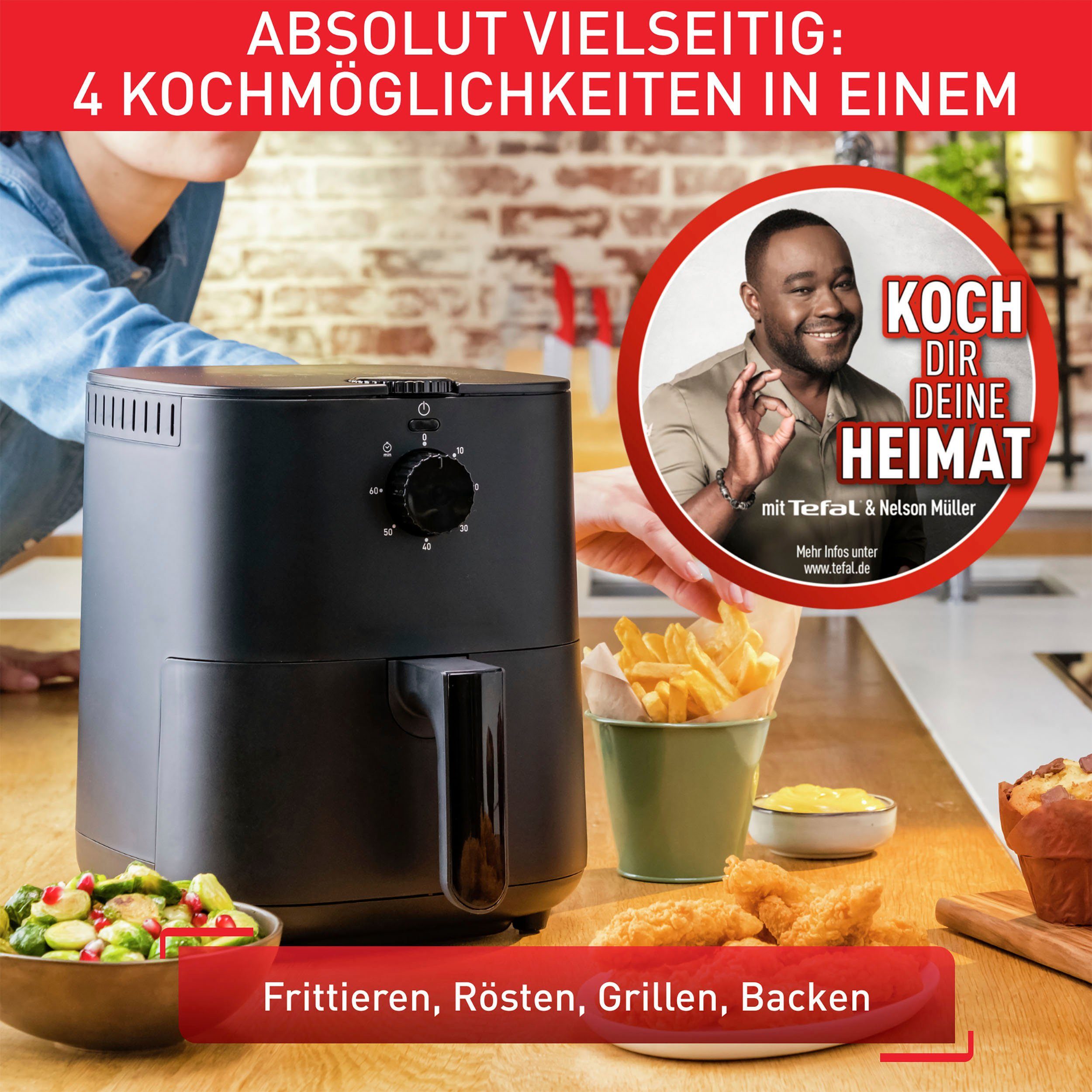 Tefal Airfryer EY1308 Easy Fry Essential compact design, energiebesparend, knapperige resultaten, gezond koken