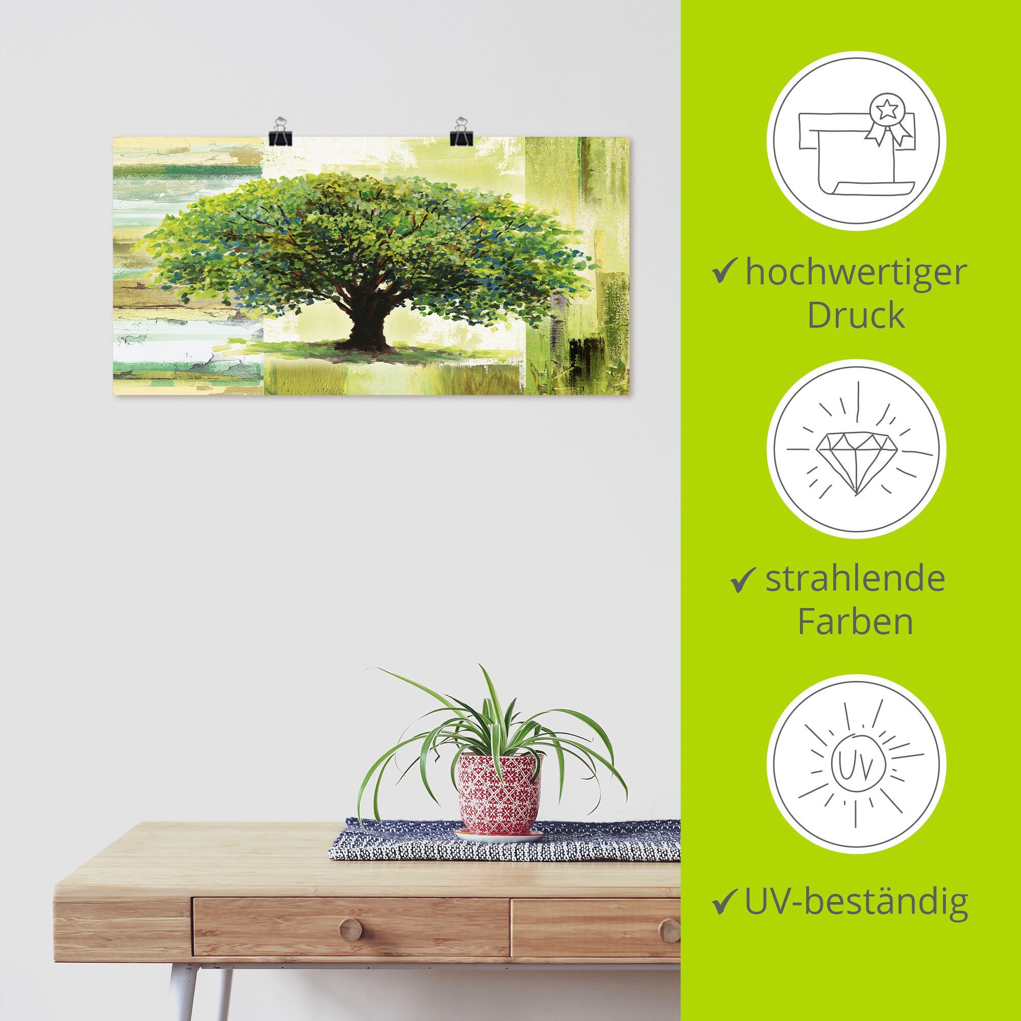 Artland Artprint Voorjaarsboom op abstracte achtergrond als artprint van aluminium, artprint voor buiten, artprint op linnen, poster in verschillende maten. maten