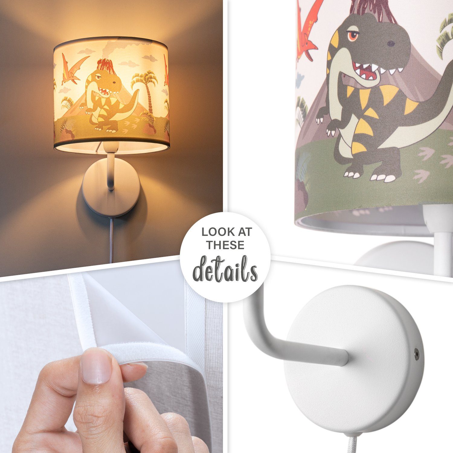 Paco Home Wandlamp Diamond 636 Lamp kinderkamer met âˆ…18cm dinosaurier kabel 3m E14