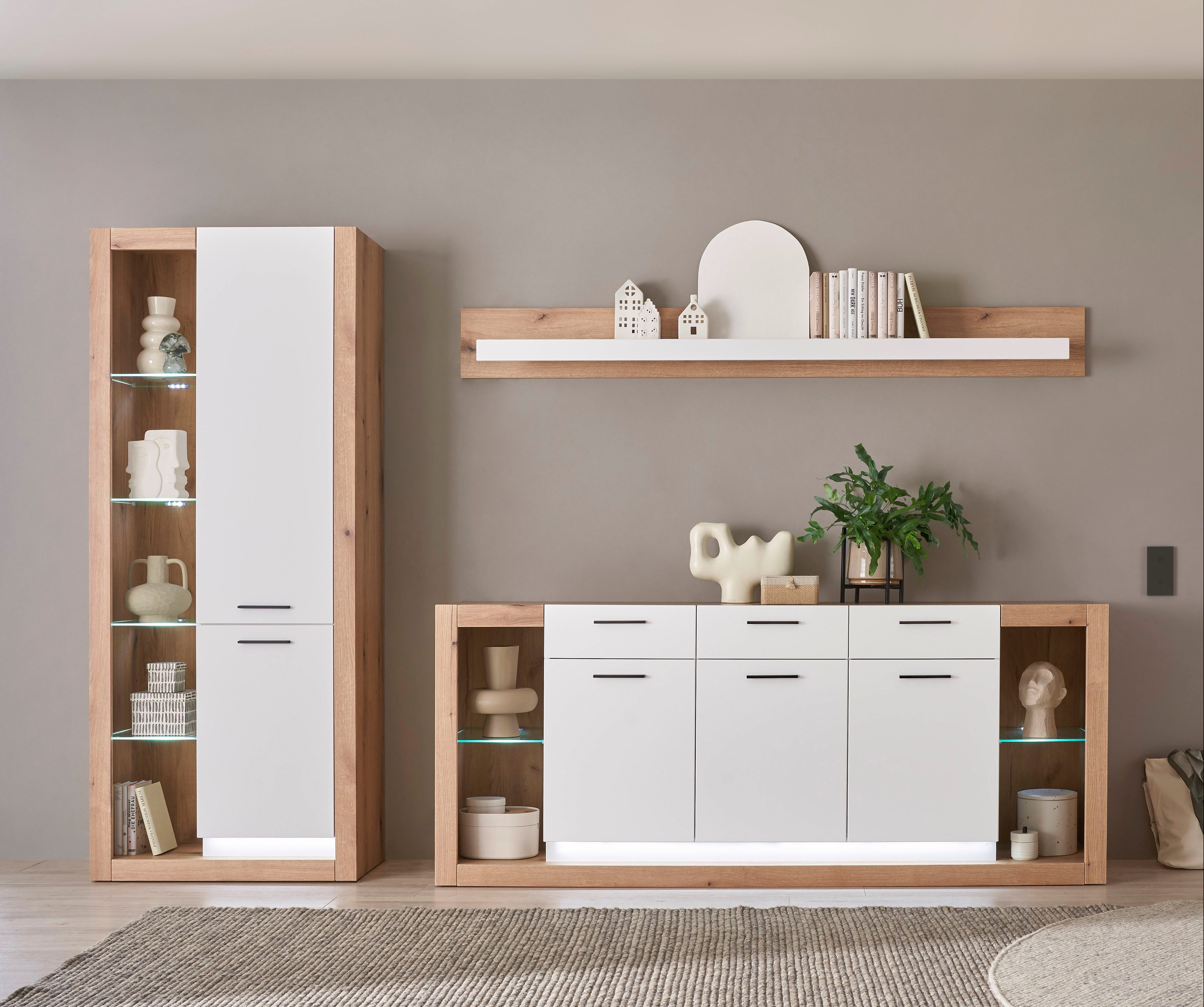 INOSIGN Wandmeubel Brixen, moderne opbouwwand, woonkamer set, eik Evoke decor met wit (set, 3-delig) tv-wandmeubels bruin