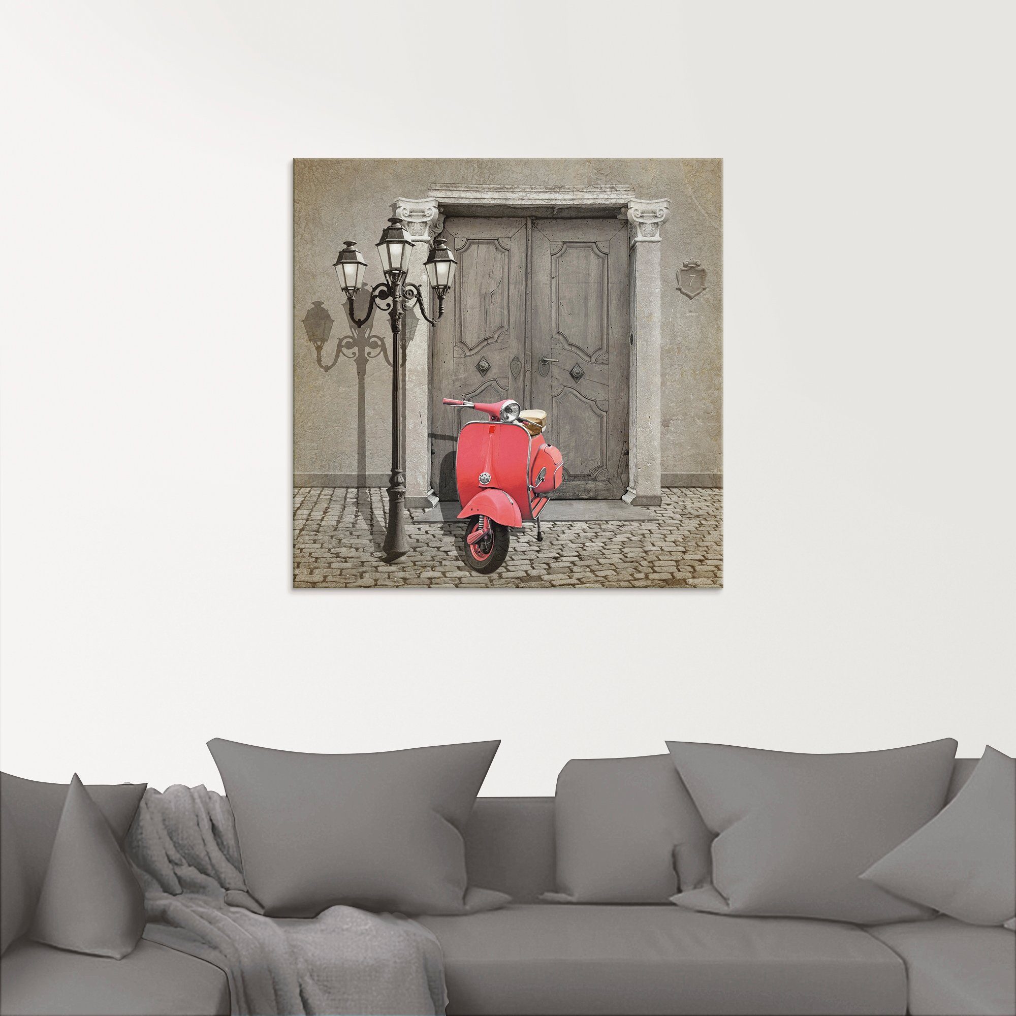 Artland Print op glas Oldtimer scooter Colorkey