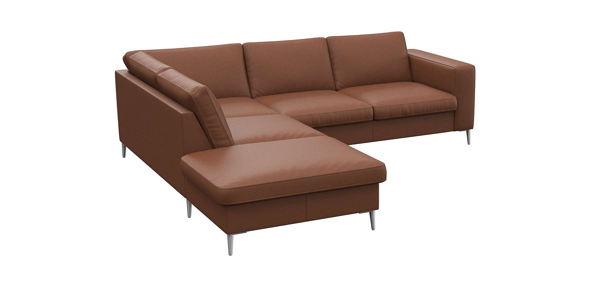 FLEXLUX Hoekbank Fiore, L-vorm brede armleuningen, aluminiumkleurige poten, bxd 241x225 cm, koudschuim in de zitting