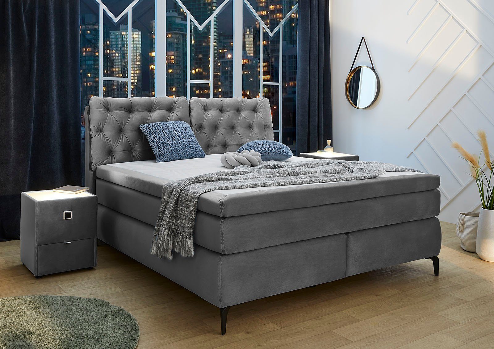 Jockenhöfer Gruppe Boxspring Chelsea met topmatras van koudschuim boxsprings grijs