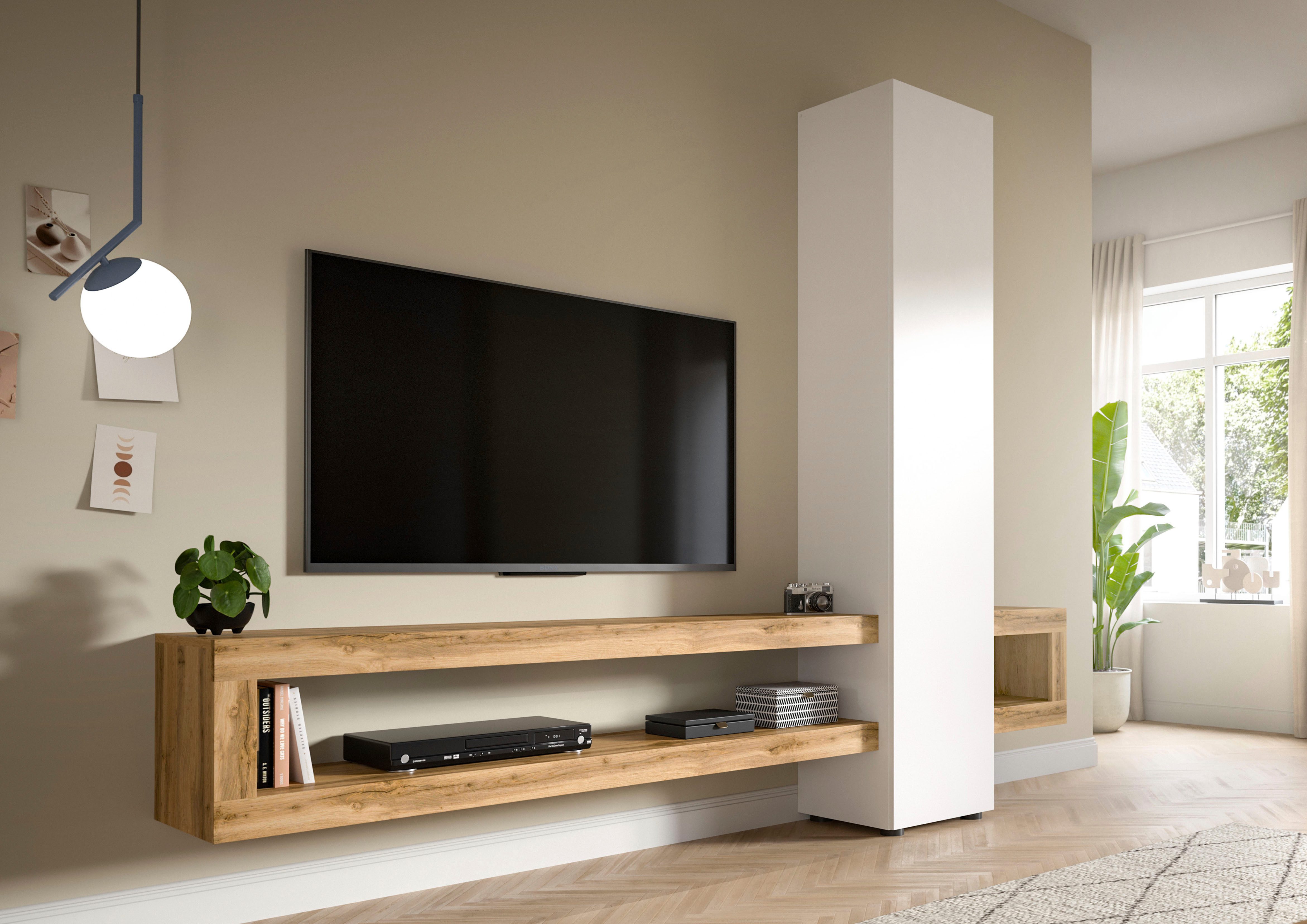 INOSIGN Wandmeubel Zolder, breedte 240 cm, push-to-open, 1 deur, 3 legplanken 2 open vakken, tv-wand, media-meubels, tv-meubels, woonkamermeubels (2-delig)