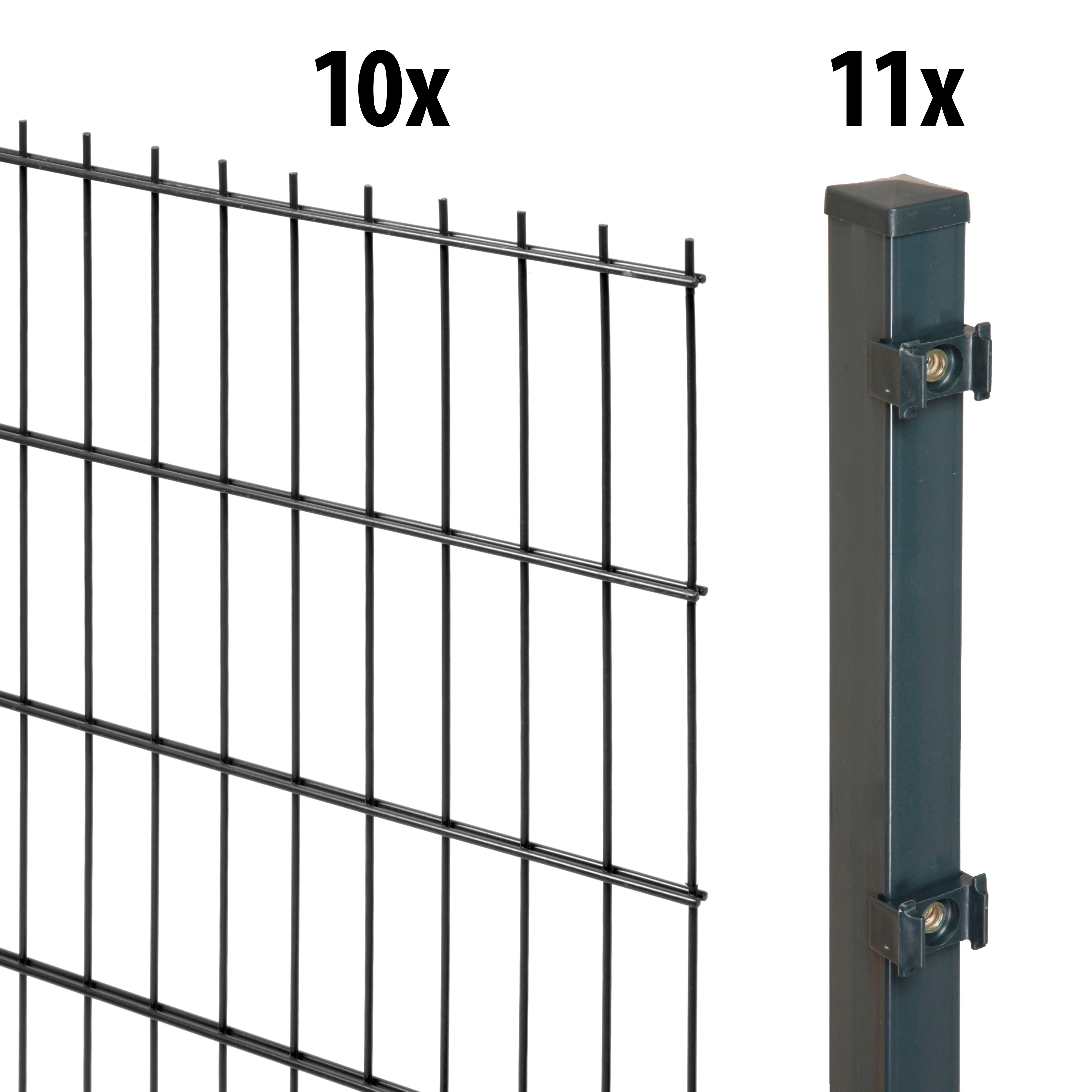 GARDEN 'N' MORE Dubbelstaafmat hekwerk Standaard 10 elementen voor 20 m, lxh: 200 x 123 cm, met 11 palen hekken zwart