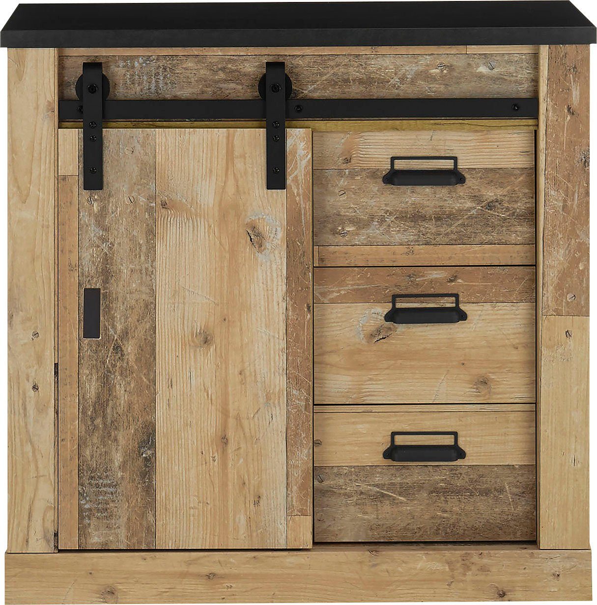 Home affaire Kast Sherwood Houtdecor, met schuurdeurbeslag en apothekersgrepen, breedte 92 cm