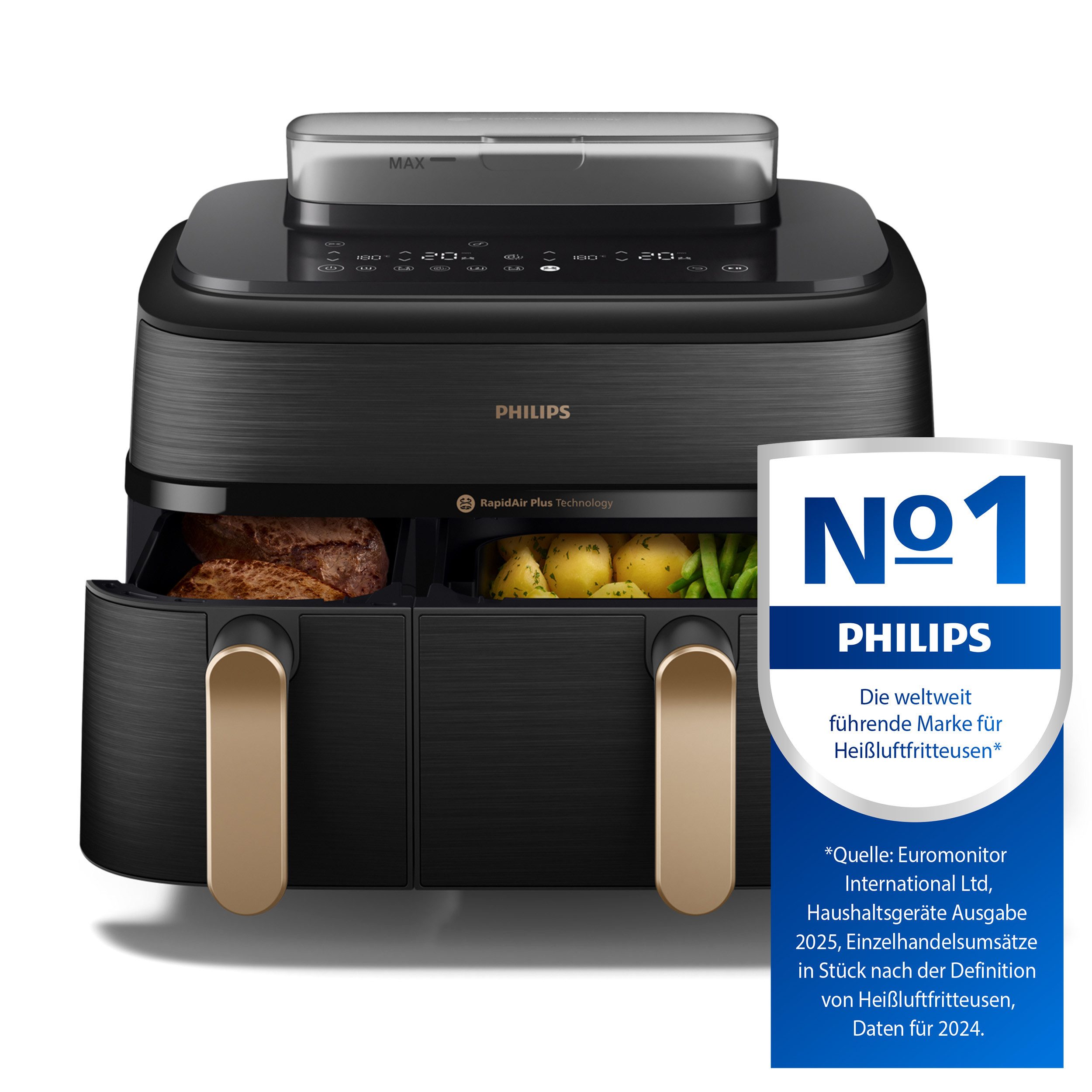 Philips Airfryer Steam Airfryer 5000 Dual Basket NA552/00, Airfryen & Dampfgaren, 3L+6L