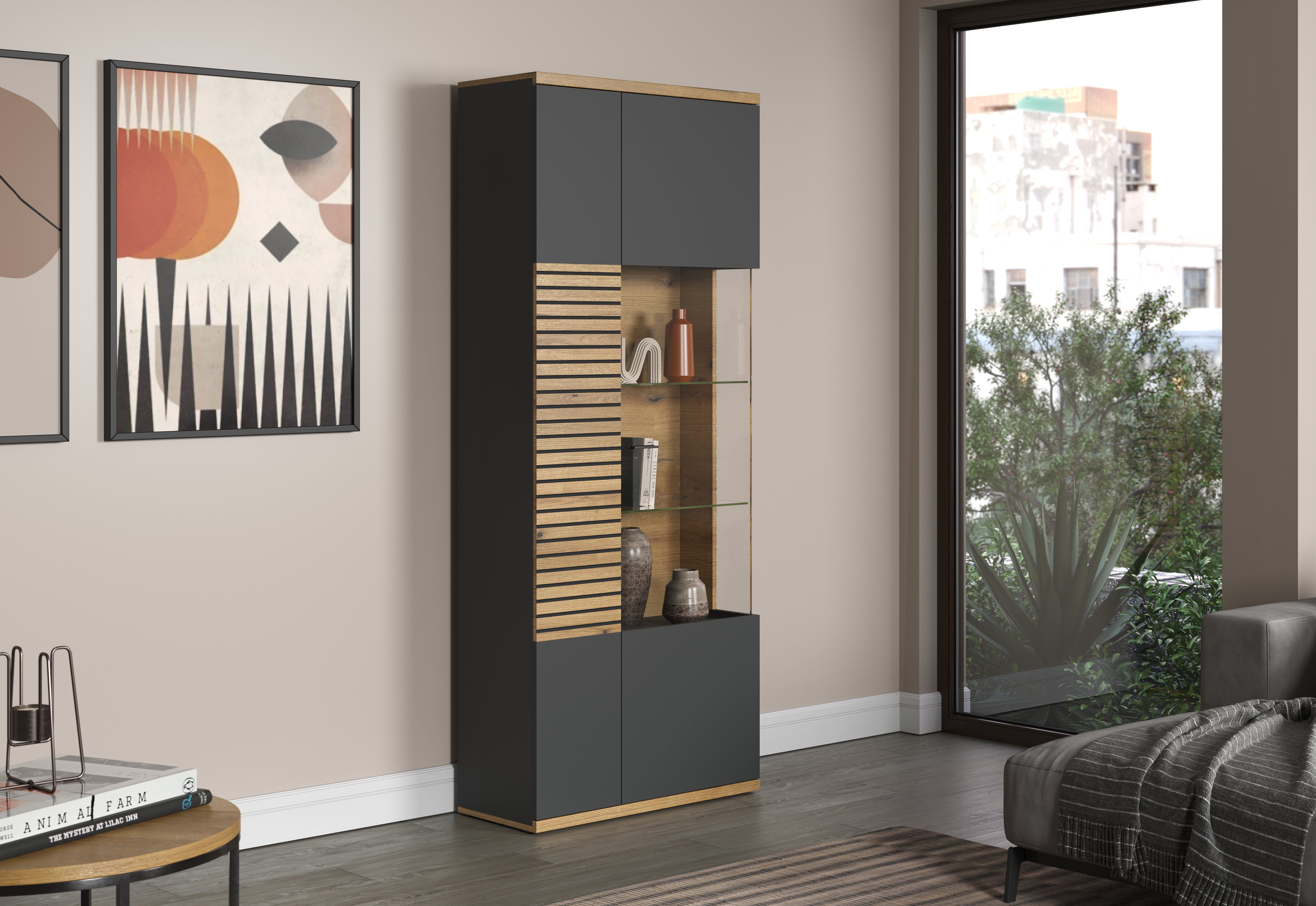 INOSIGN Vitrinekast Norris Woonkamer vitrine in ribbellook en royale presentatieoppervlak