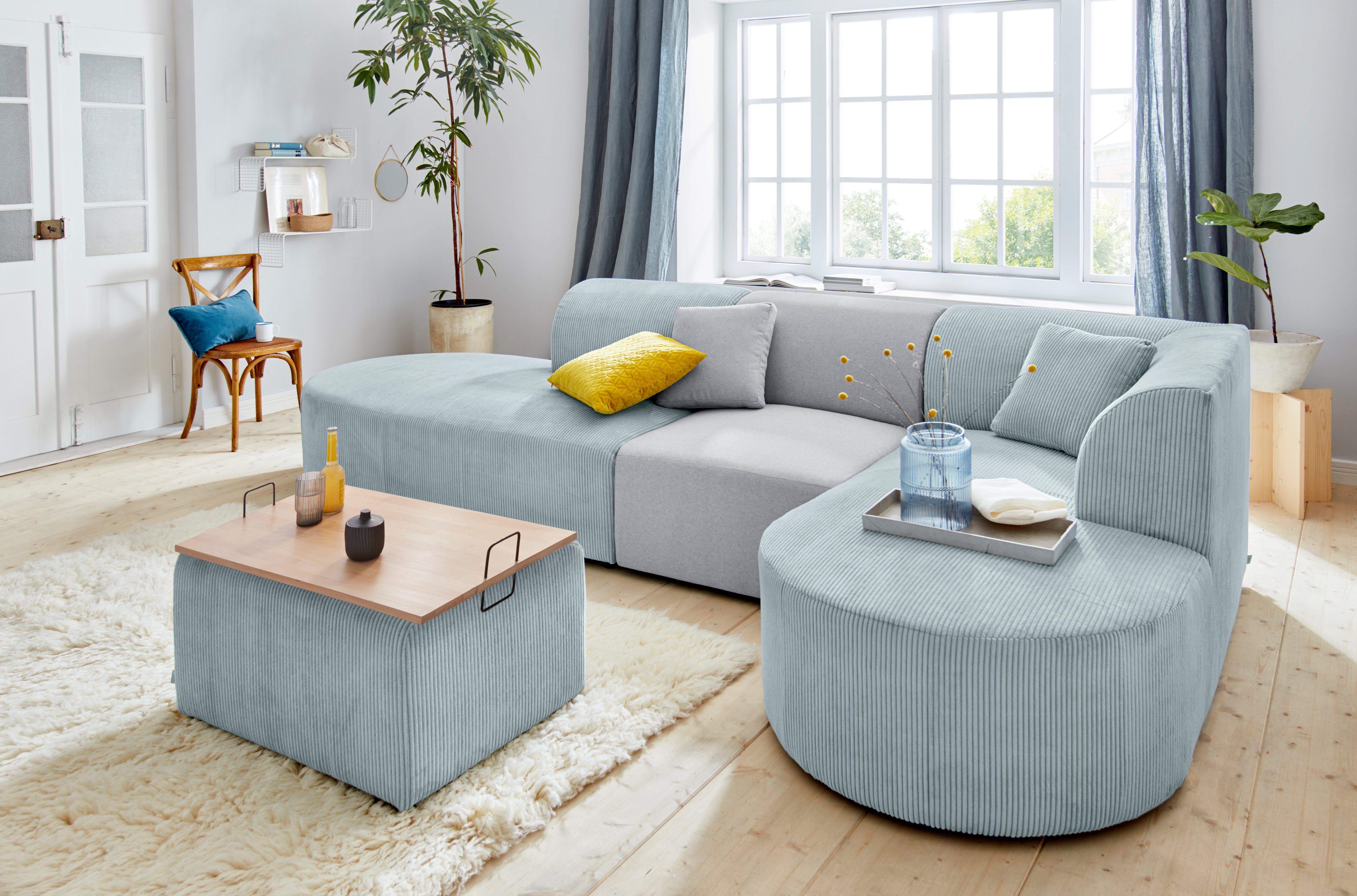 andas Bank-hoekelement Alesund als (modulair) element blauw, modulaire banken, 99 cm, armleuning rechts