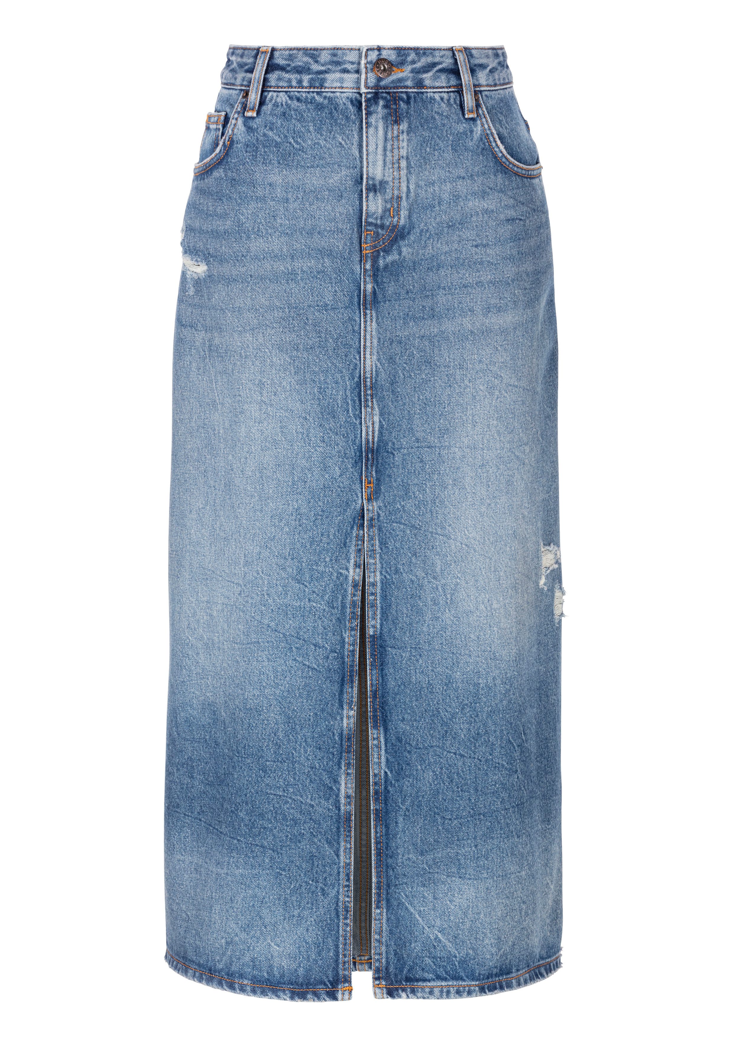 HUGO Blue Midirok Gebana Authentic washed met kleine destroyed-effecten