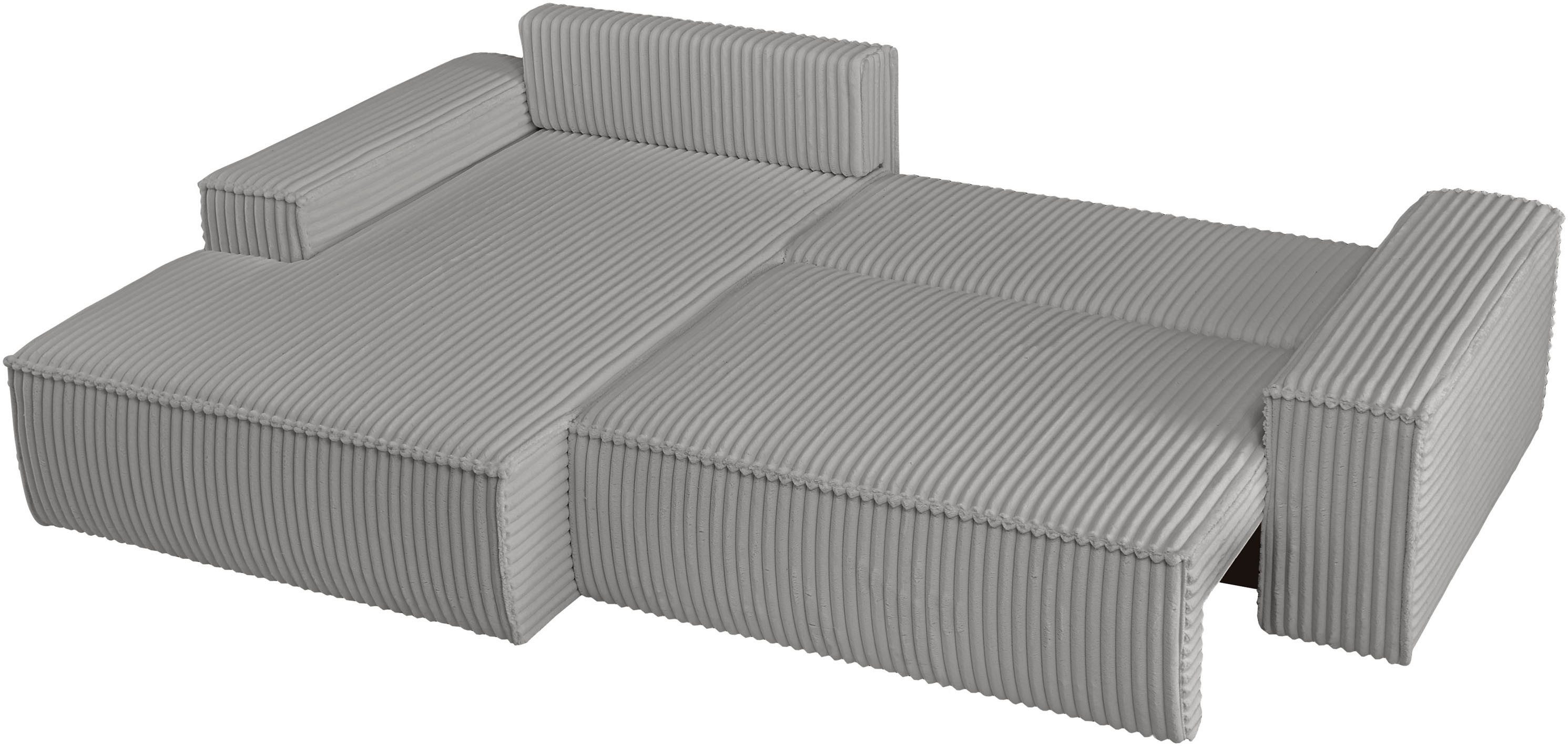andas Hoekbank Finnley slaapbank 267 cm in Bouclé, fijne structuur en cord, L-vorm