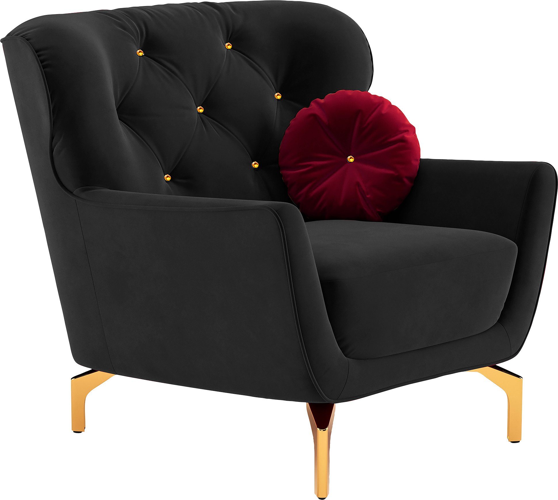 sit&more Fauteuil Orient 3 inclusief 1 sierkussen met strassteentjes, goudkleurige metalen poten