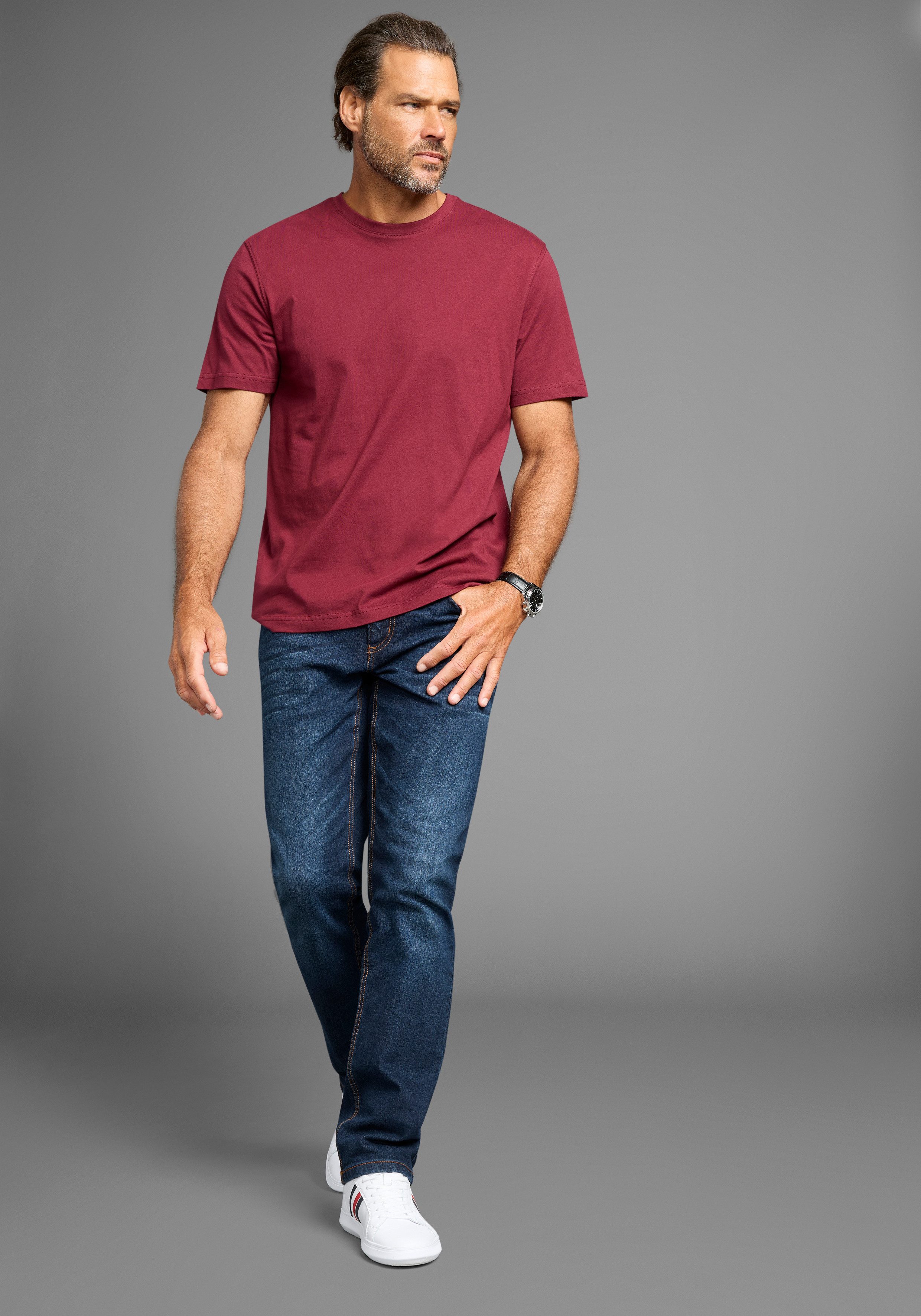 Man's World Shirt met ronde hals Korte mouwen, regular fit, effen, ronde hals, van katoen (5-delig, Set van 5)