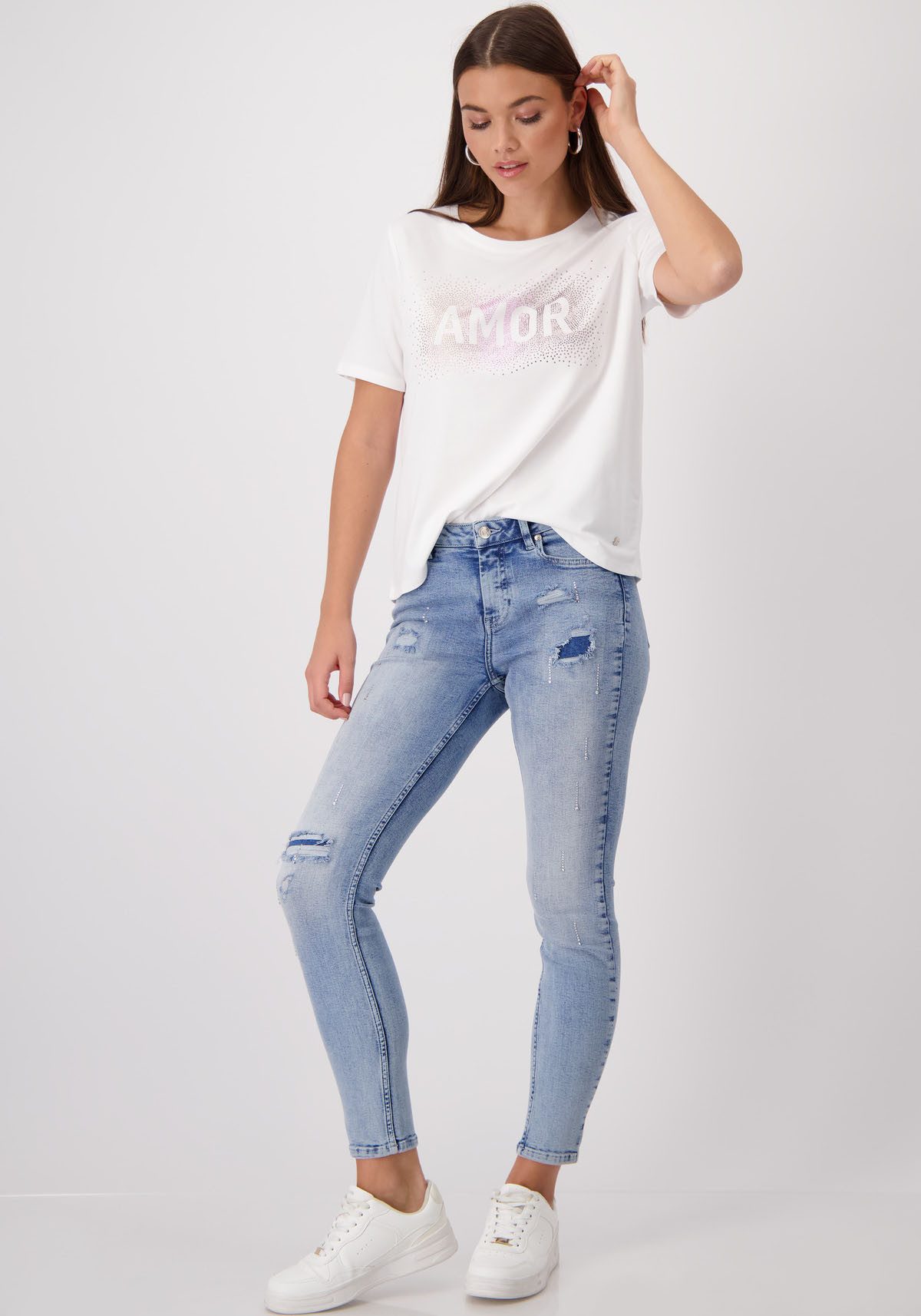 Monari Skinnybroek met destroyed-effecten