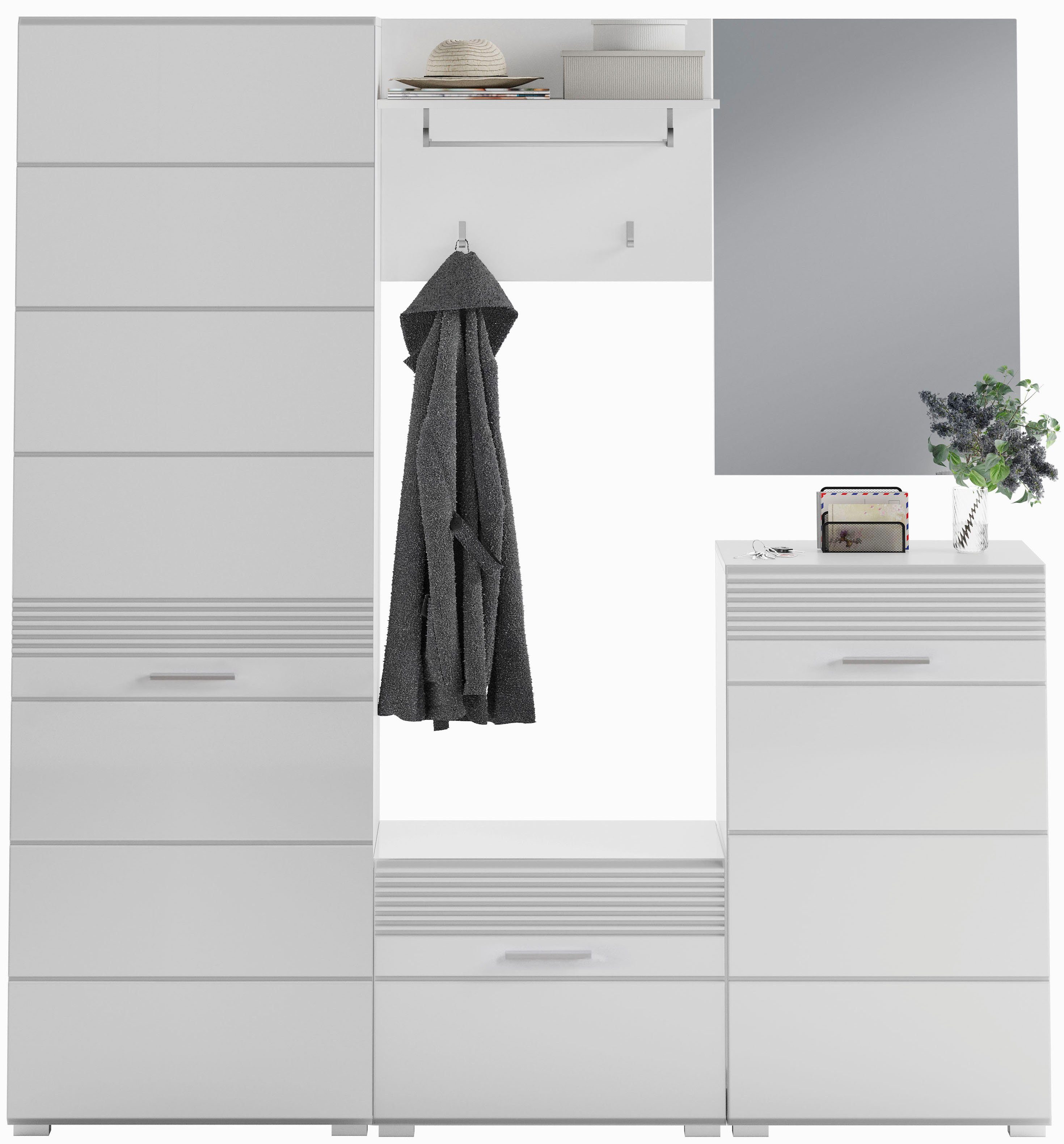 INOSIGN Halmeubelset Malmö, Breedte 170 cm, MDF Front met groeffrezing, 5-delig, bestaande uit: (5-delig) wandkapstokken wit
