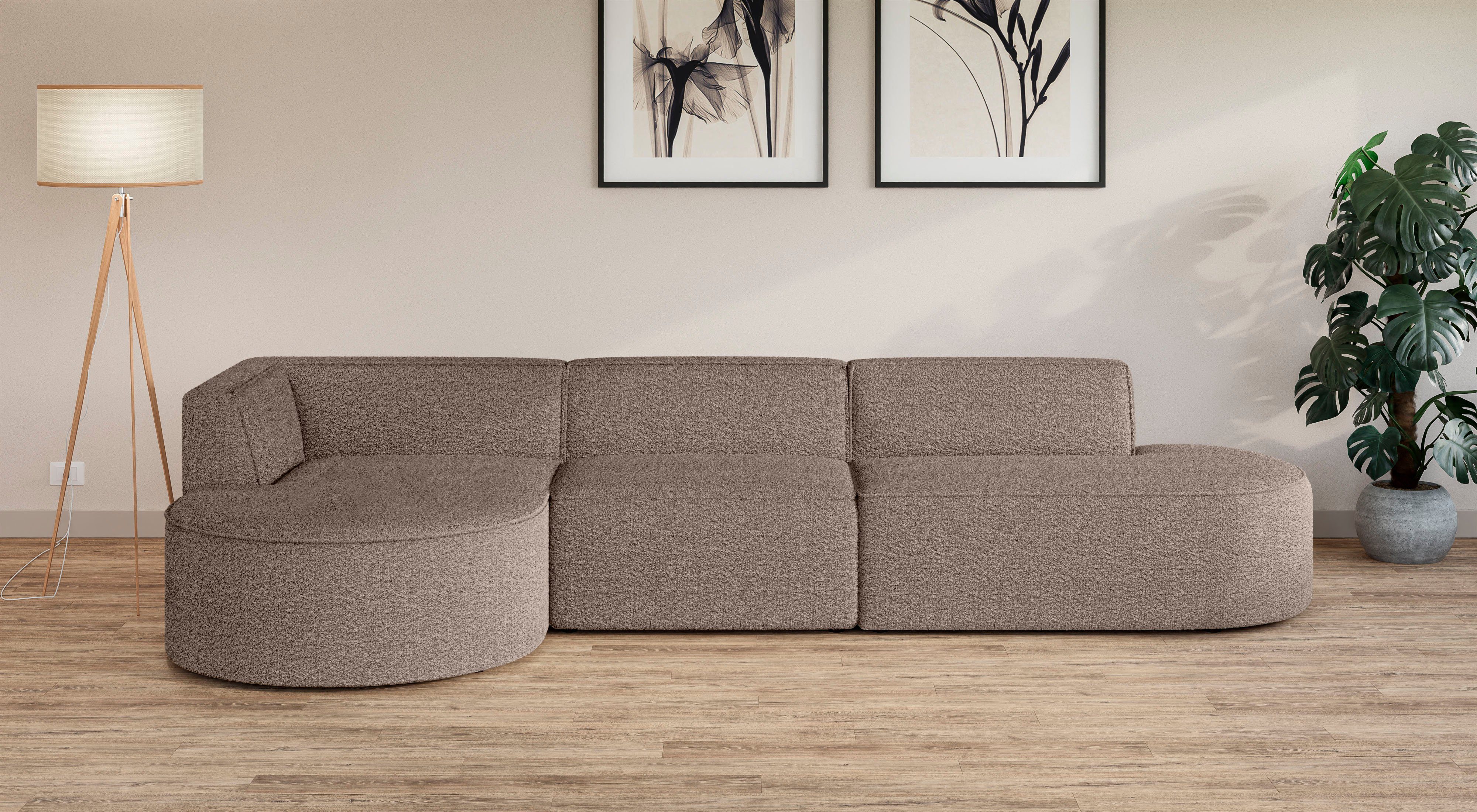 andas Hoekbank EIVIND designerbank met ottomane rechts/links, B/D/H: 343/159/72 cm