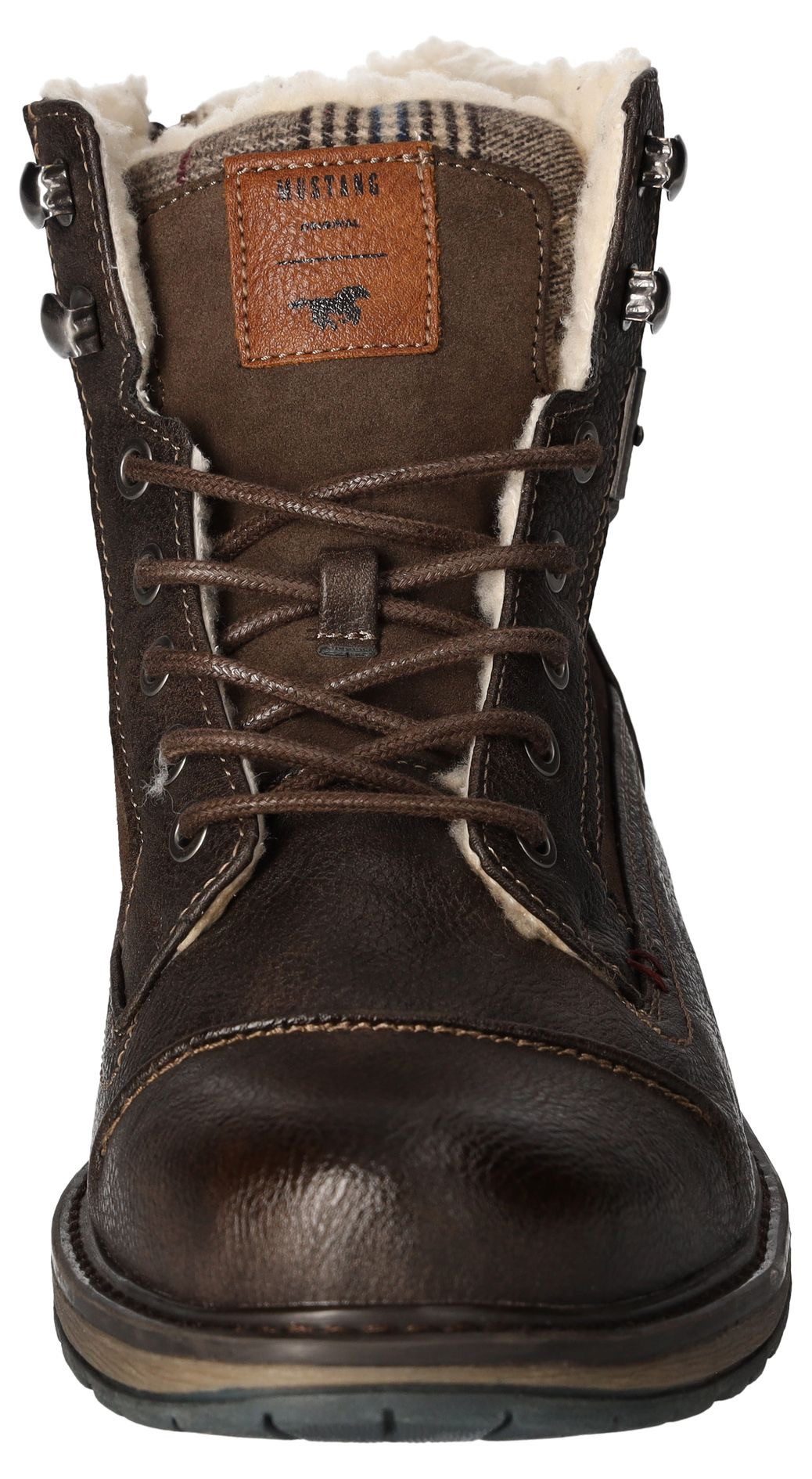Mustang Shoes Winterlaarzen blokhak, winterlaarsjes, veterschoenen met geruit accent