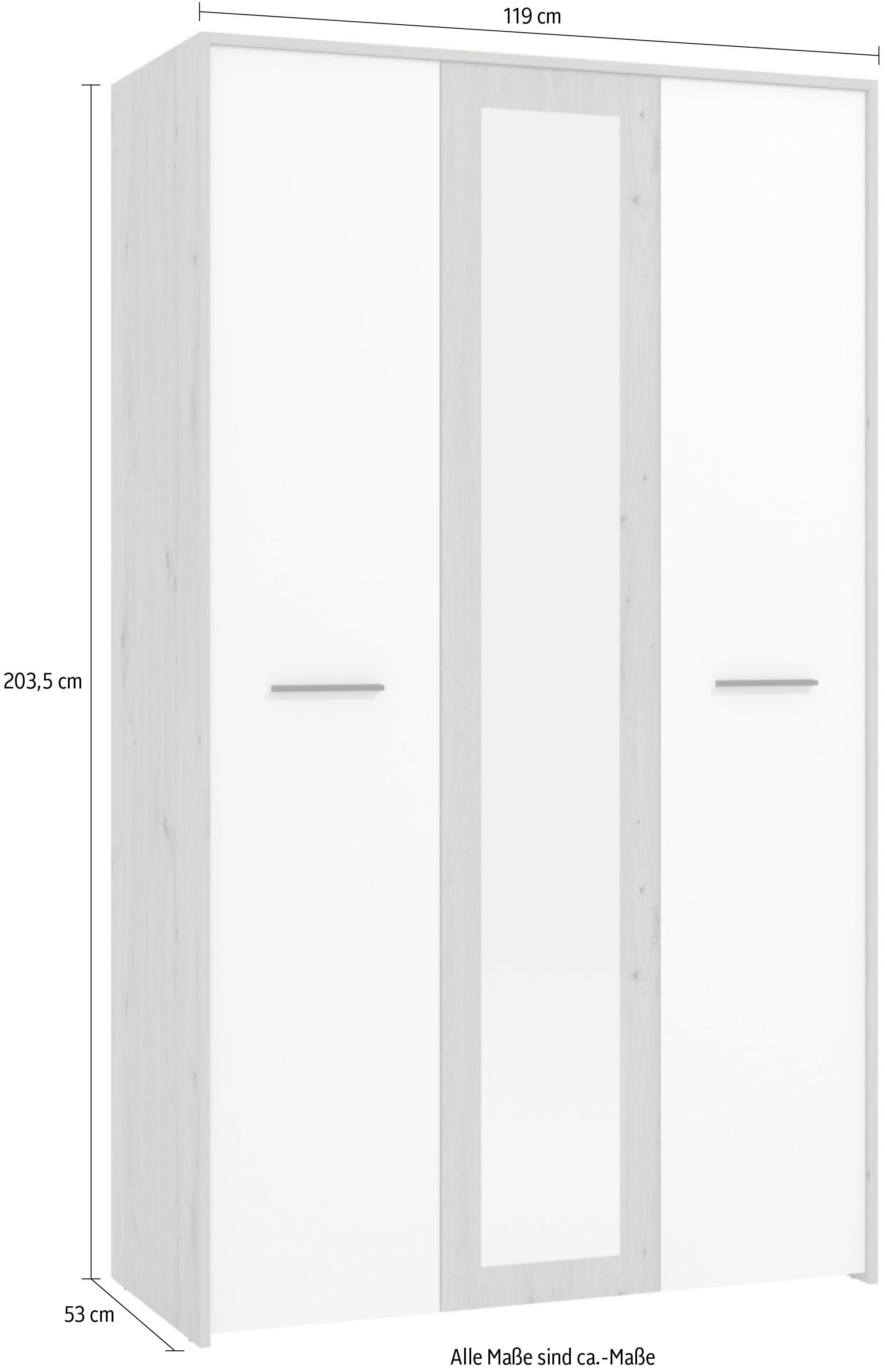 INOSIGN Kledingkast Varadero, 2 moderne kleurcombinaties met zwarte handgrepen met 1 spiegeldeur, in de breedtes 119 en 157 cm, fsc-gecertificeerd