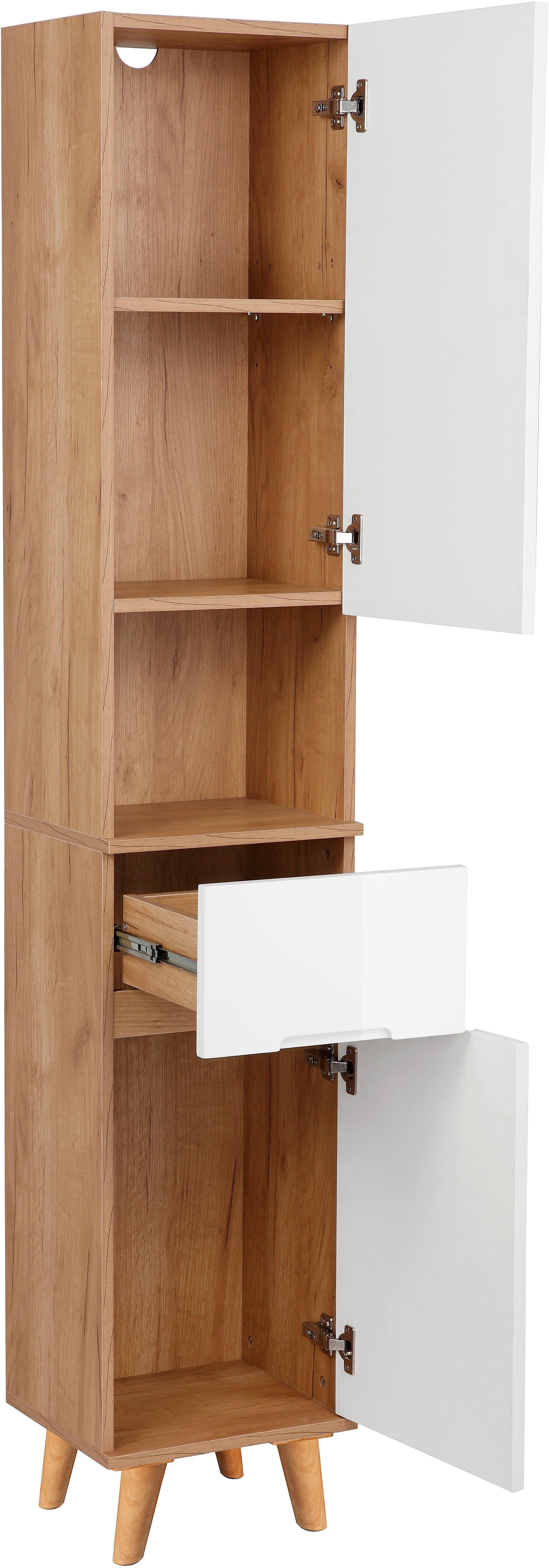 welltime Hoge kast Lund badkamerkast Scandinavisch design met veel bergruimte