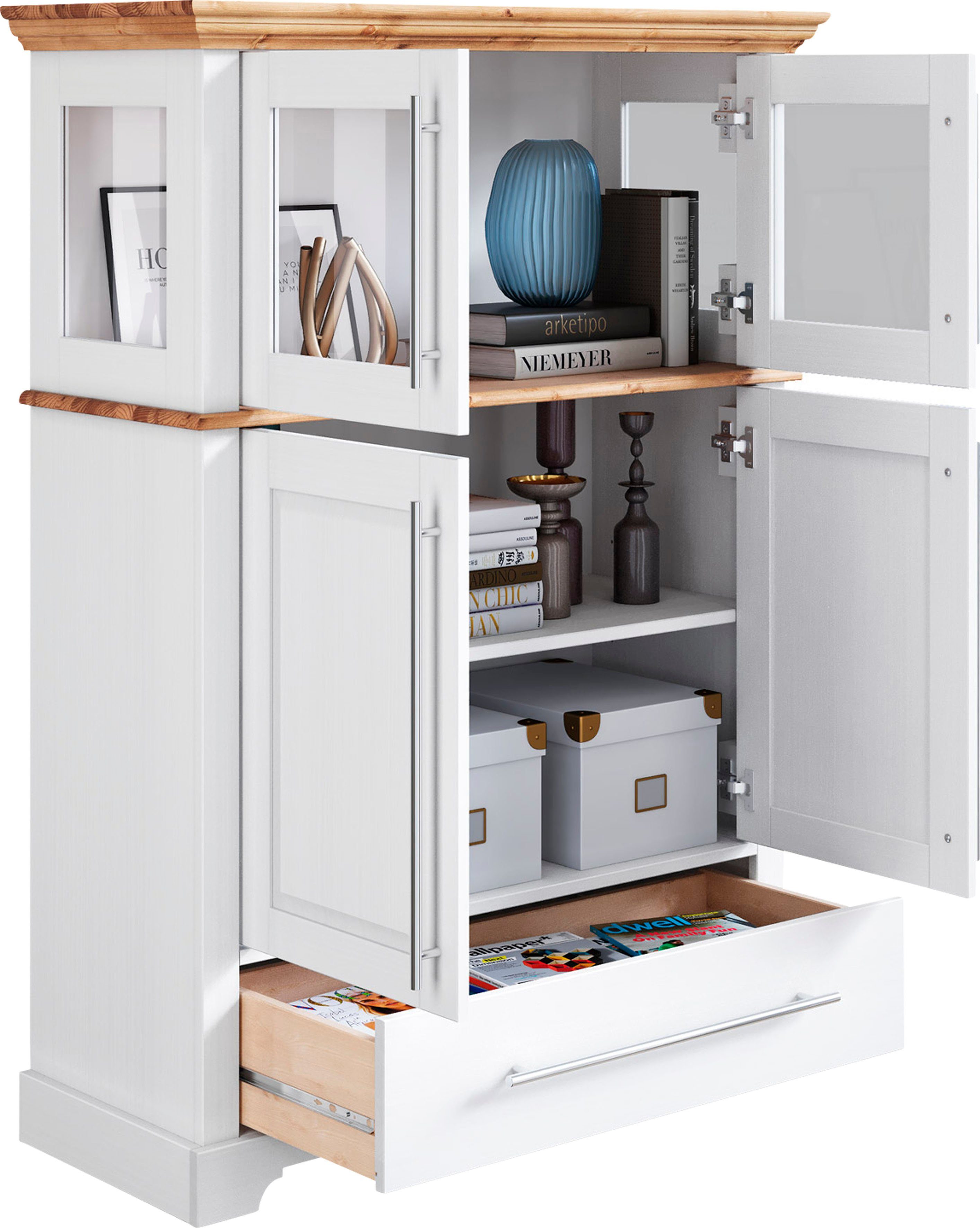 Home affaire Highboard Meliss Breedte 94 cm, 4-deurs, met lade, massief grenen, FSC®