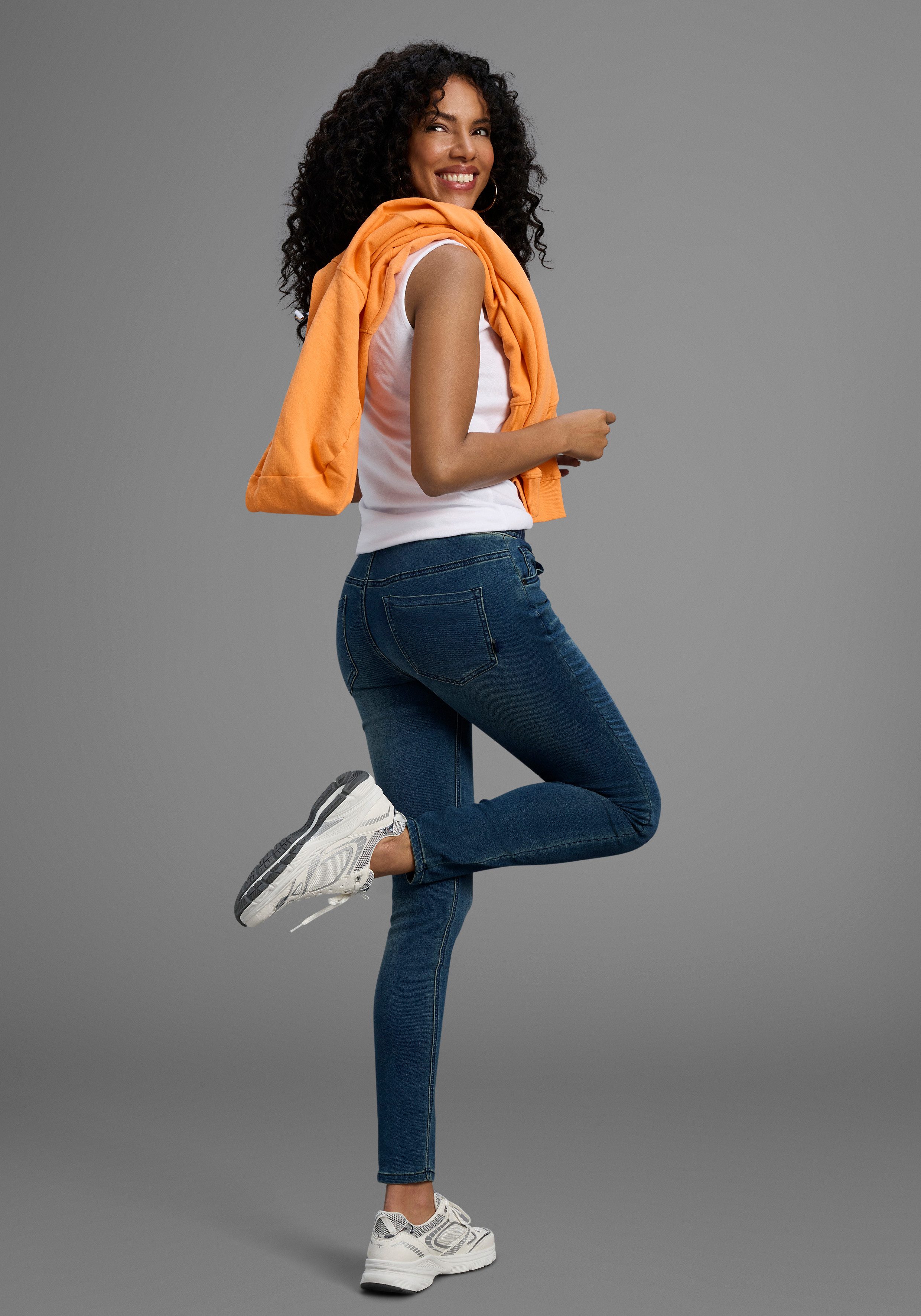 Arizona Stretch jeans wijdere pijp, normale taillehoogte, enkel-lang, met used-wassing