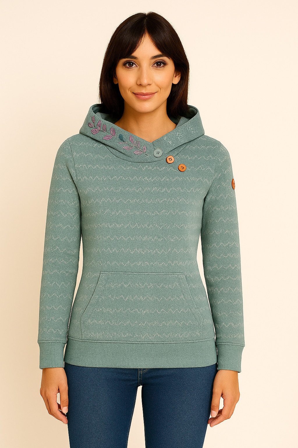 Ragwear Sweatshirt ANGELLIKA FLOWERS O met asymmetrische sjaalkraag