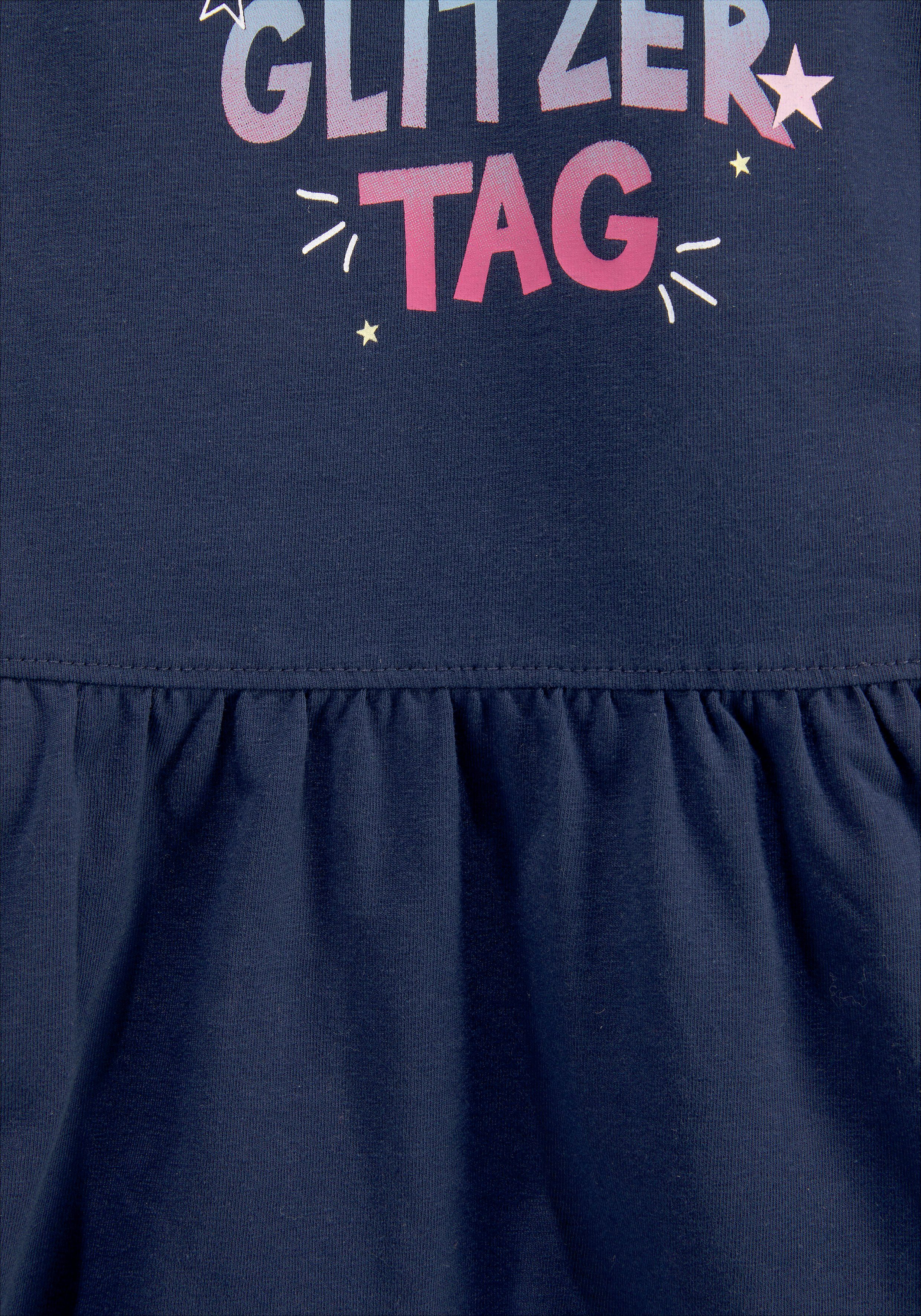 KIDSWORLD Jerseyjurk HAPPY GLITZER TAG knie-vrije lengte, speelse look, van katoenmix