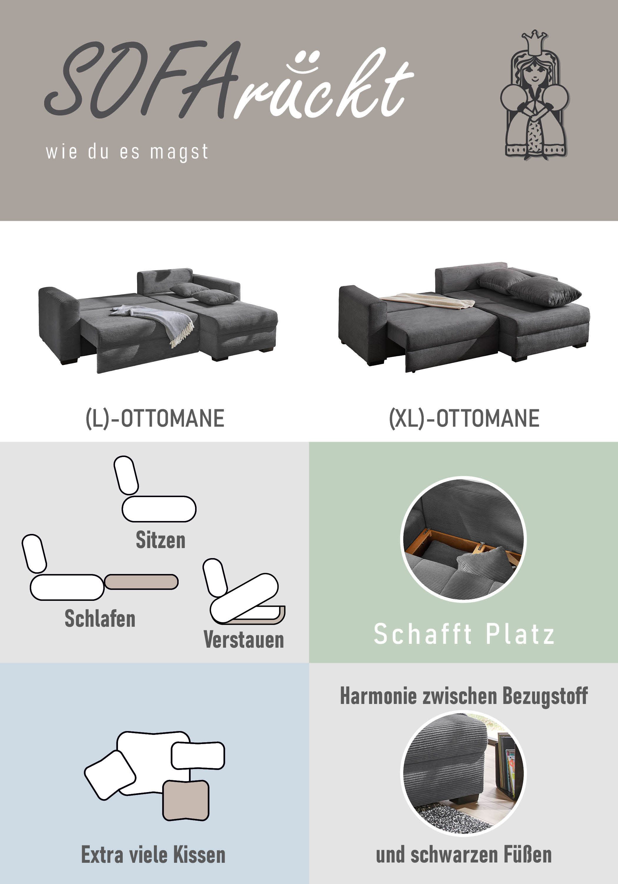 Jockenhöfer Gruppe Hoekbank Elmau, L-vorm, Breedte 235cm incl. bedfunctie, bedlade, ottomane links/rechts monteerbaar
