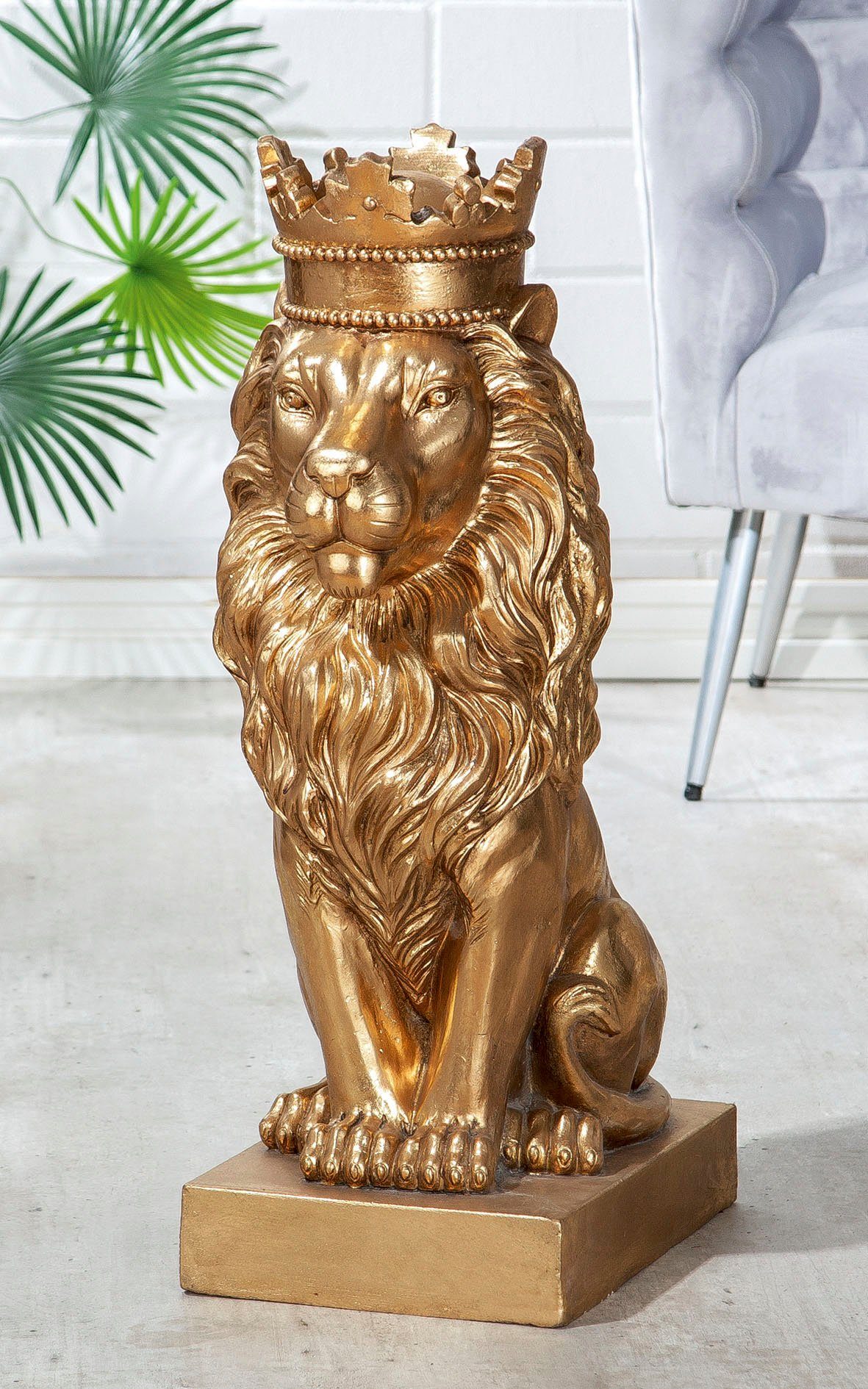 Casablanca by Gilde Decoratief figuur Sculptuur leeuw, goudkleur (1 stuk)