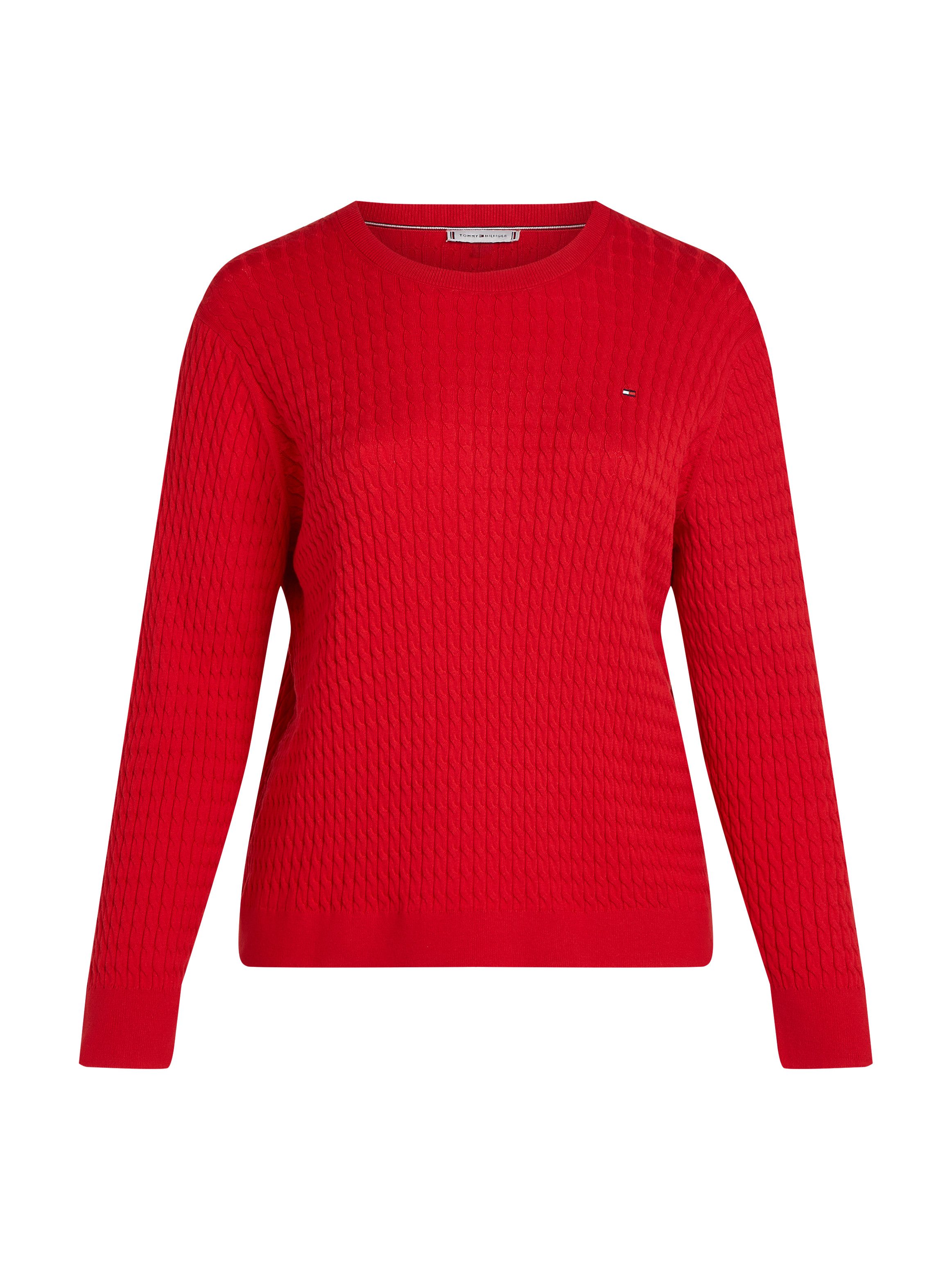 Tommy Hilfiger Curve Trui met ronde hals CRV CO CABLE C-NK LS SWEATER in grote maten, kabelpatroon, logoborduursel