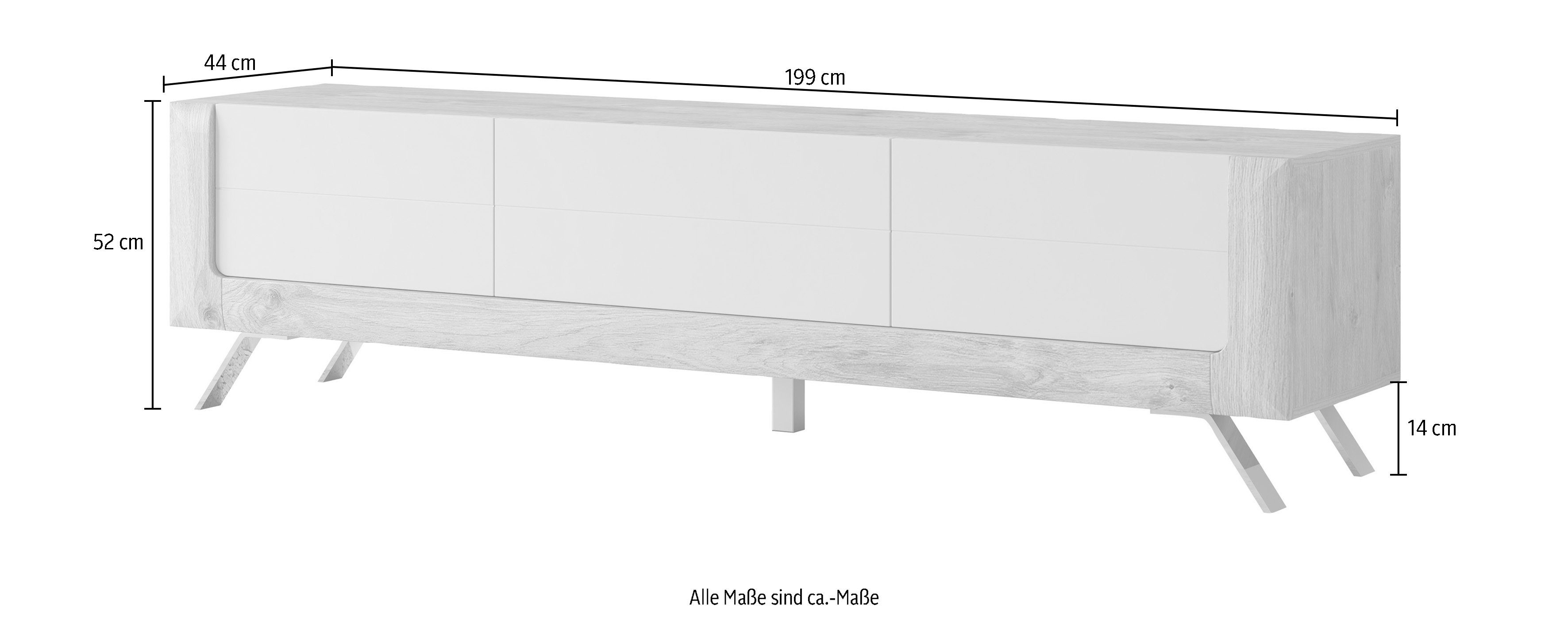 Leonique Tv-meubel Kasai Breedte 199 cm, met 1 lade en 2 deuren