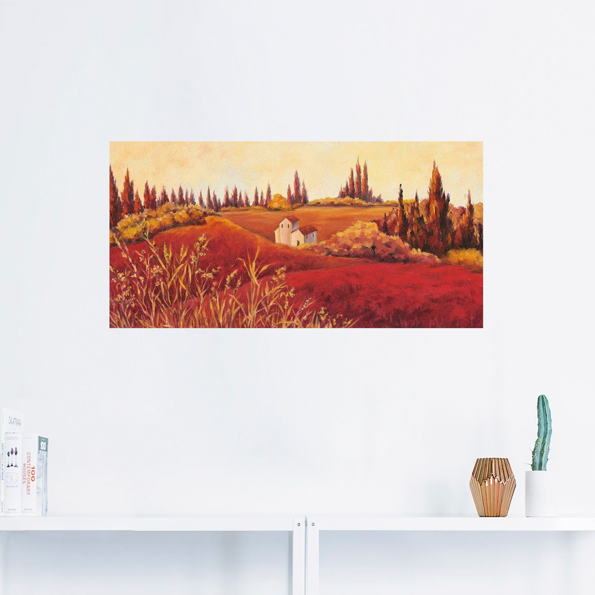 Artland Artprint op linnen Rode velden gespannen op een spieraam