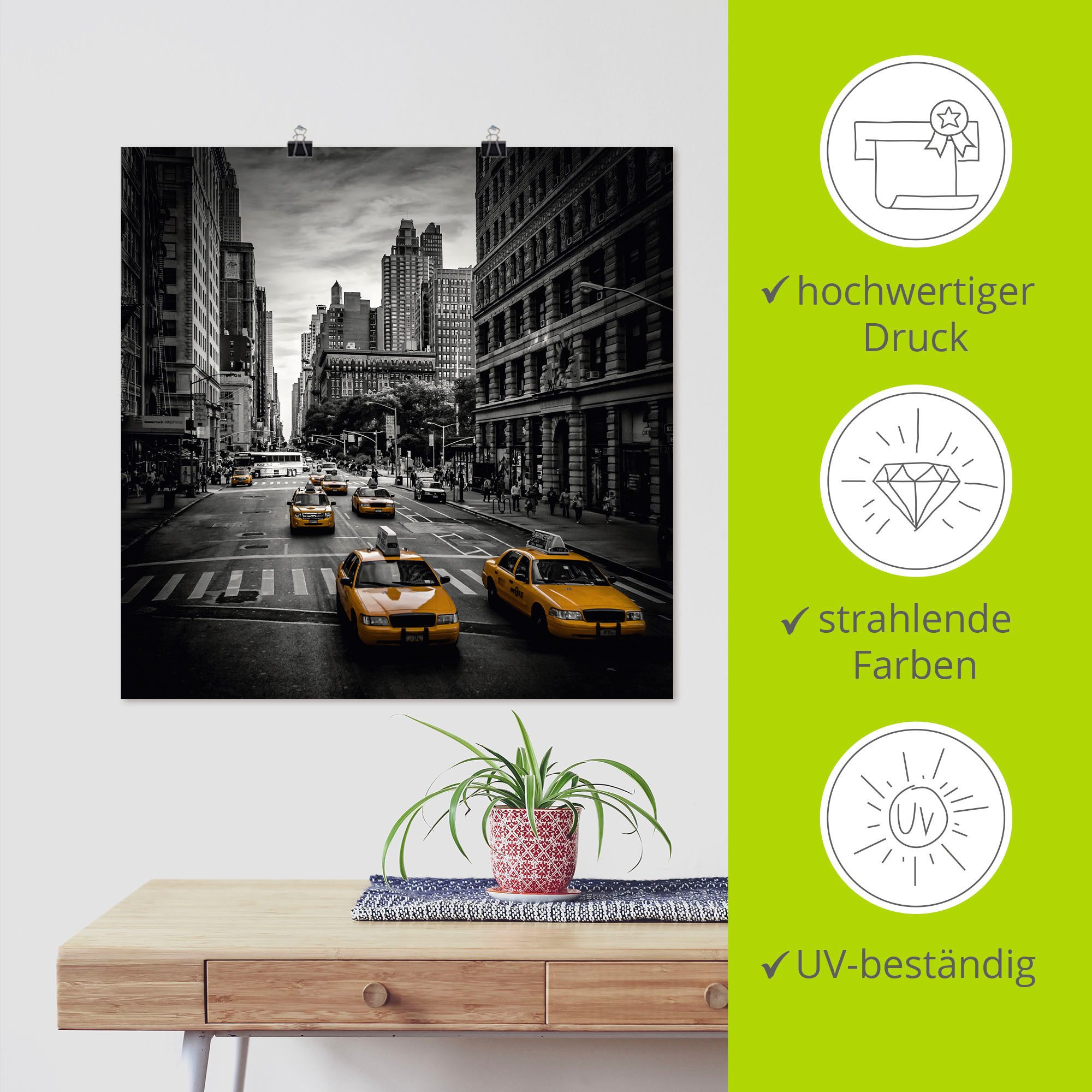Artland Artprint New York City Verkeer 5th Avenue als artprint van aluminium, artprint voor buiten, artprint op linnen, poster, muursticker
