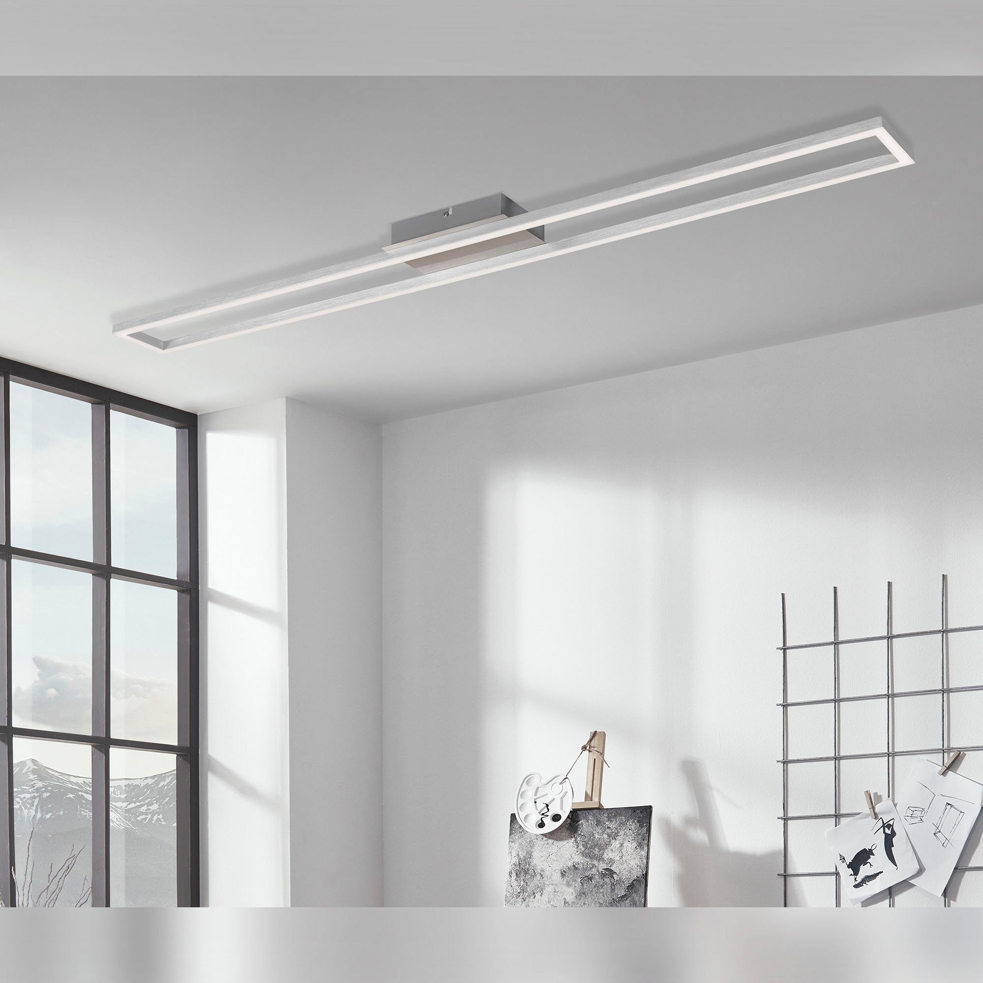 Briloner Leuchten Led-plafondlamp 3094012 FRAME Plafondlamp, 110x12x5 cm, mat-nikkel, 18W, woonkamer, slaapkamer
