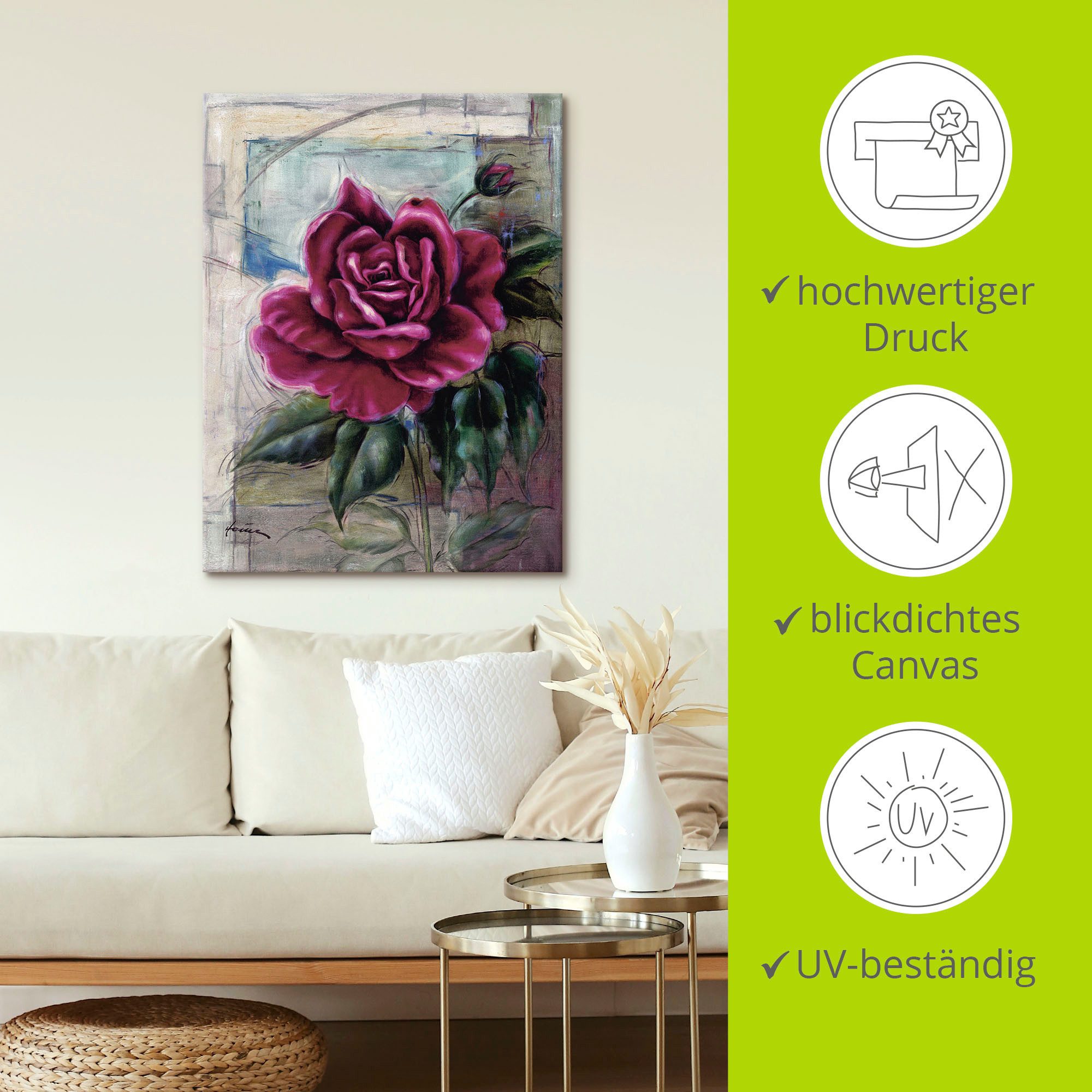 Artland Artprint Roos II als artprint van aluminium, artprint voor buiten, artprint op linnen in verschillende maten